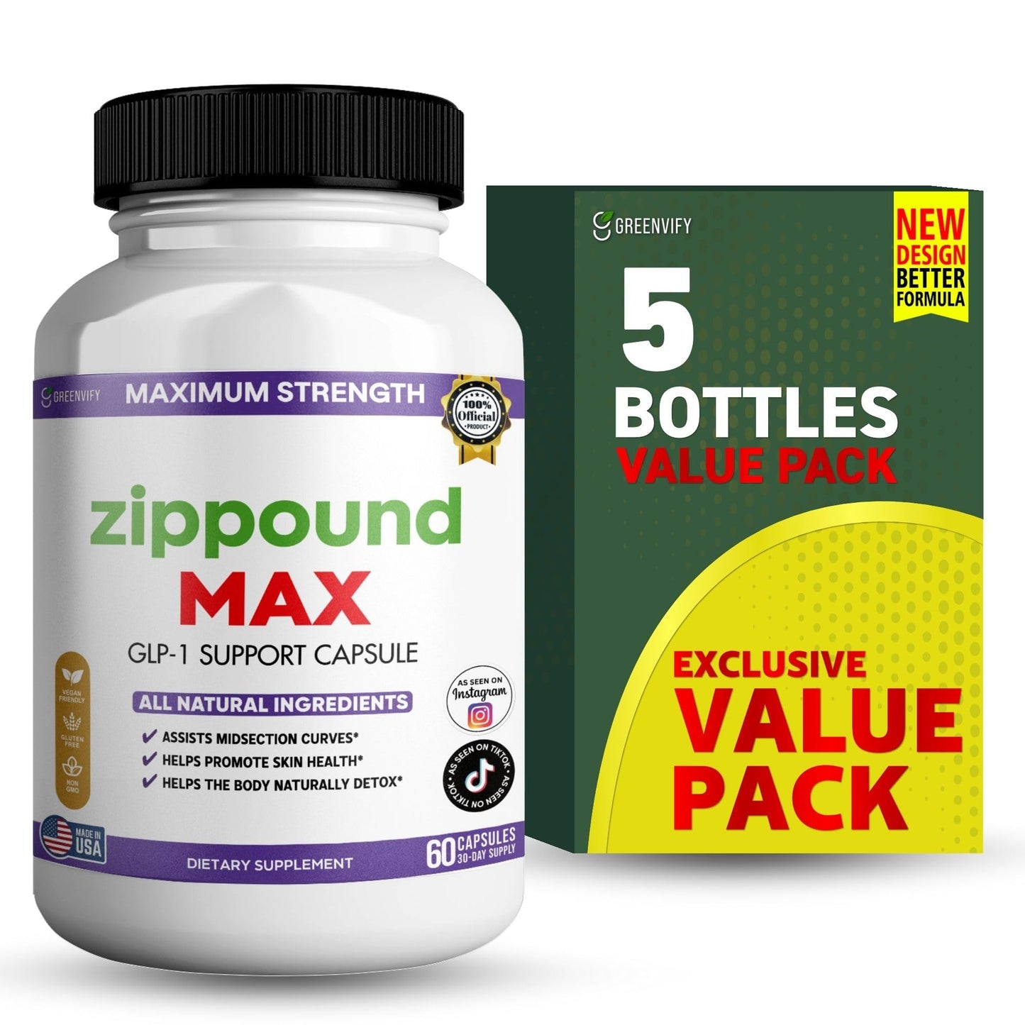 GREENVIFY Zippound MAX GLP-1 Support Capsules, 60 Capsules