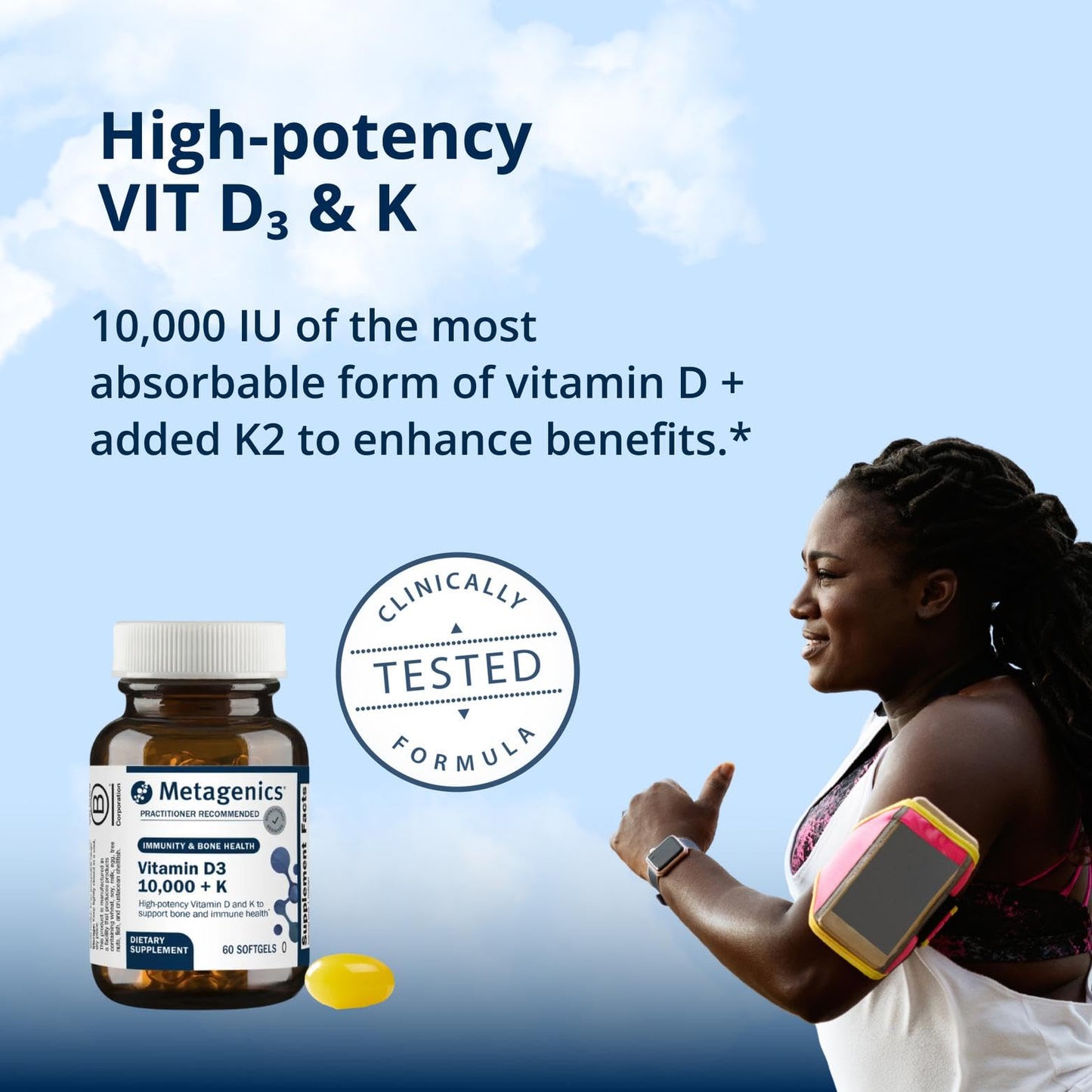 Metagenics Vitamin D3 and K2 10,000 IU with MK-7 Softgels, 60 Count