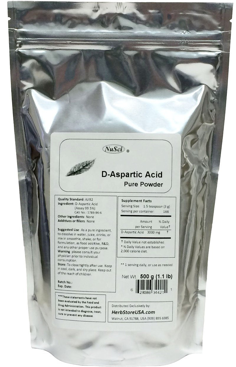 NuSci D-Aspartic Acid (DAA) Powder 500 Grams