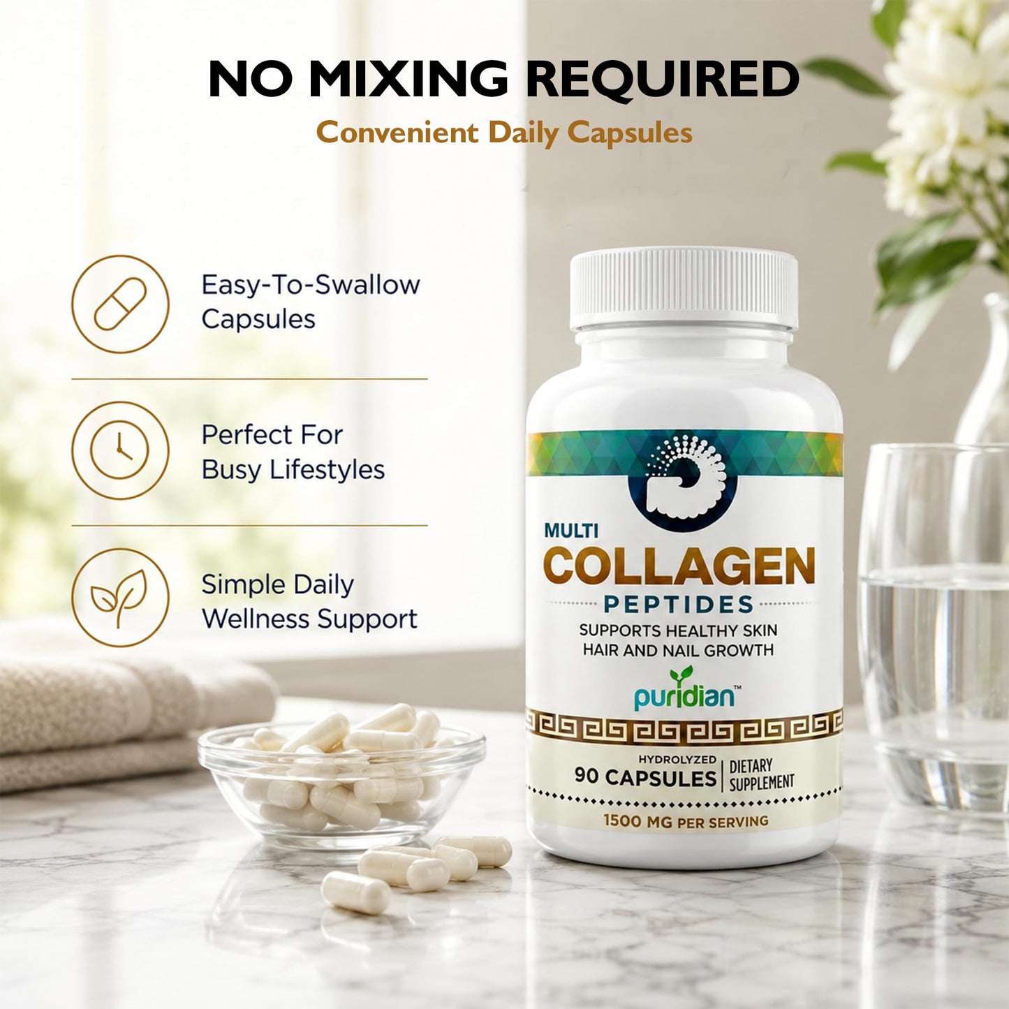 Puridian Collagen Peptides Capsules, 90 Count
