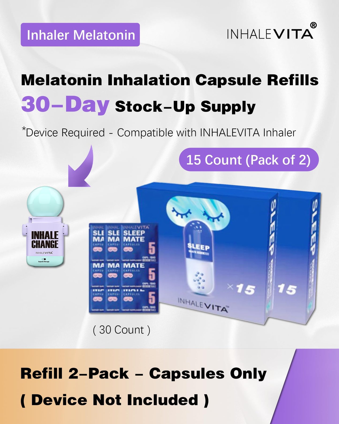 INHALEVITA Melatonin Inhaler Sleep Aid Powder 1.4 Ounce