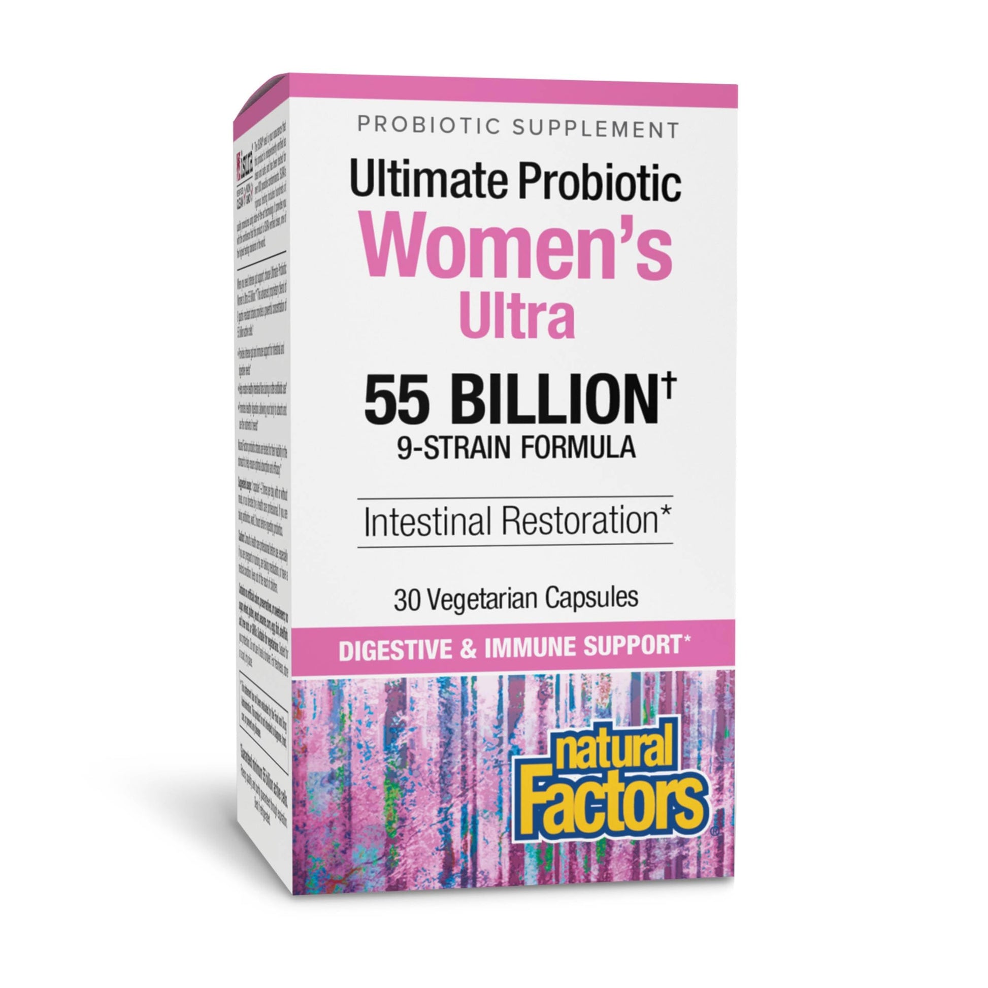 Natural Factors Ultimate Probiotic Women's Ultra 55 Billion - 9 Gastric-Resistant Strains - Intestinal, Digestive Health & Immune Support Supplement - 55 Billion CFU - Capsules, 30 Count