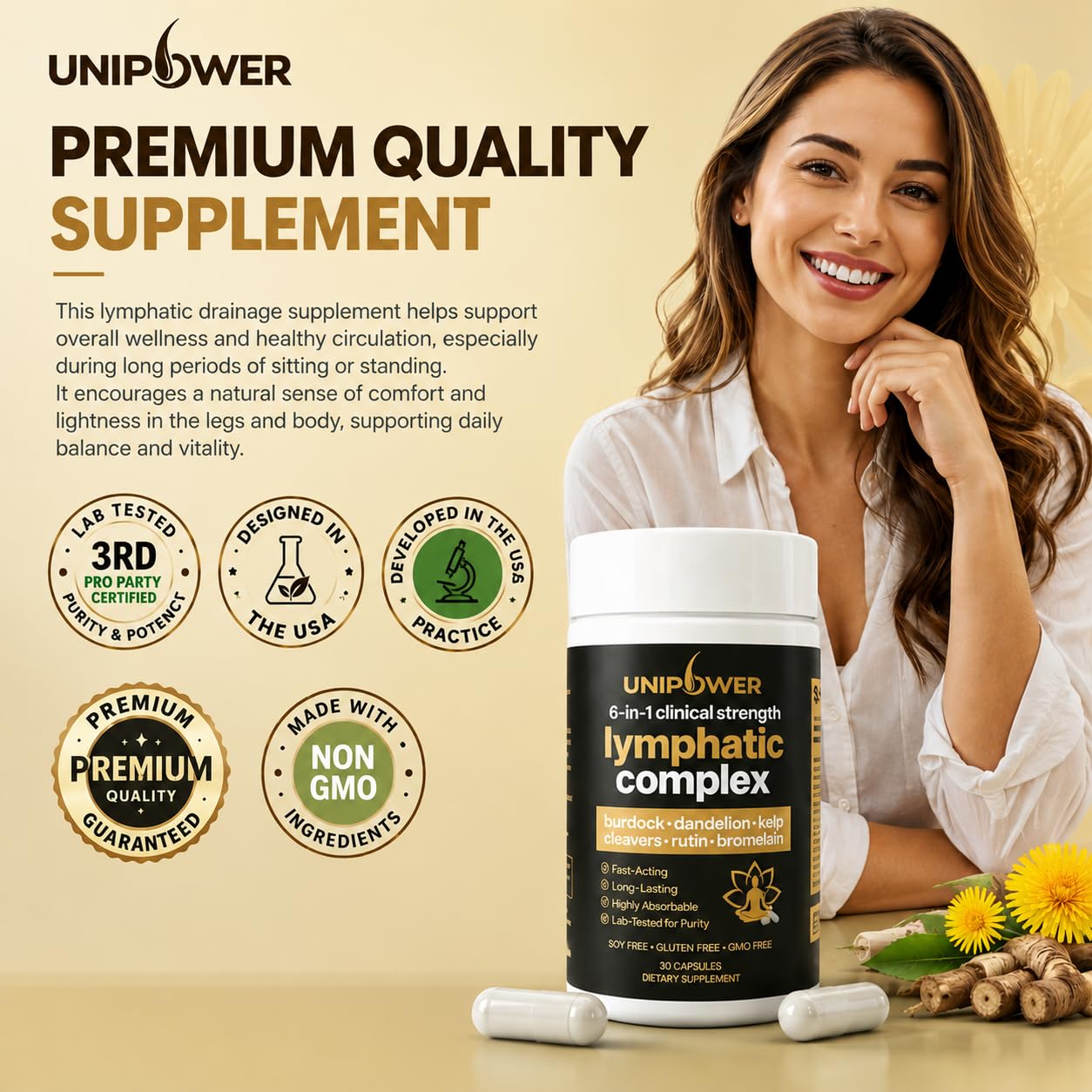 Unipower Lymphatic Drainage Capsules, 1 Count