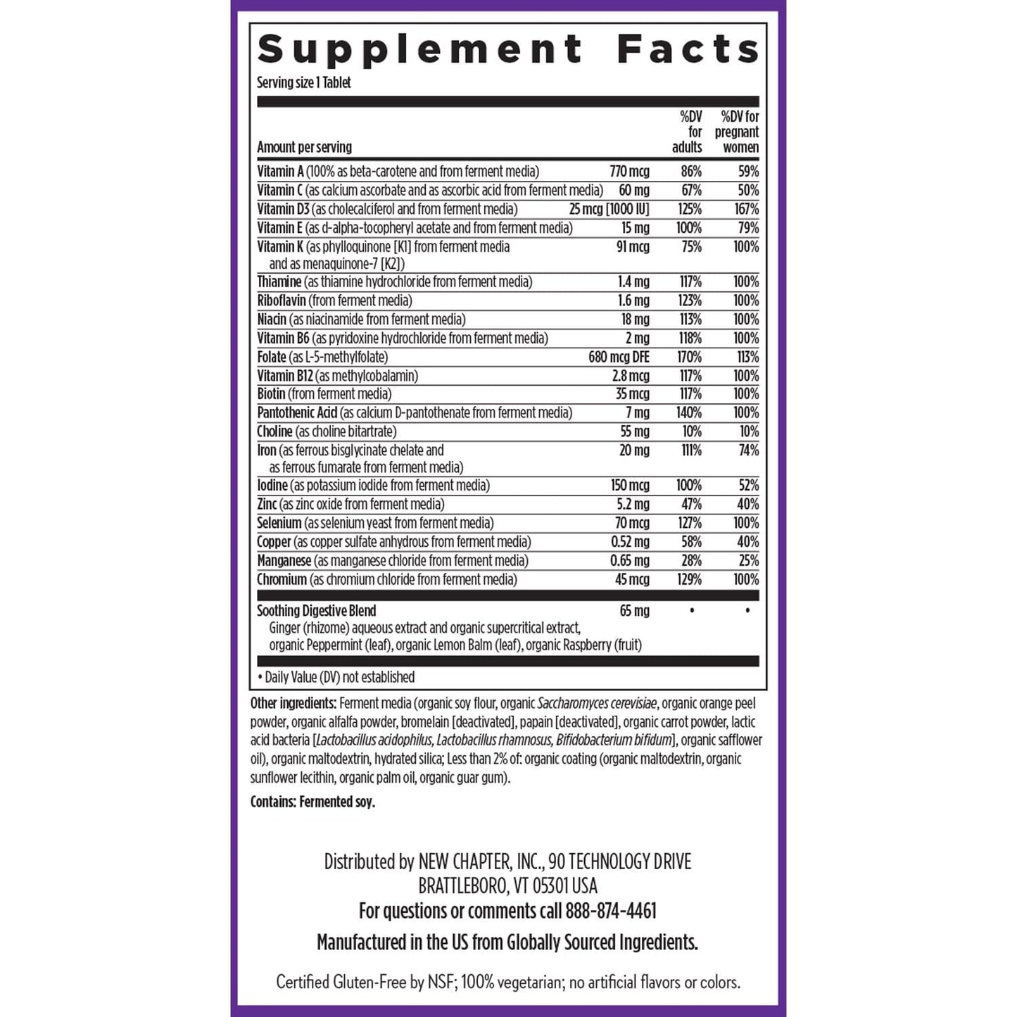 New Chapter Prenatal Vitamins One Daily Prenatal Multivitamin with Methylfolate + Choline Tablet, 30 Count
