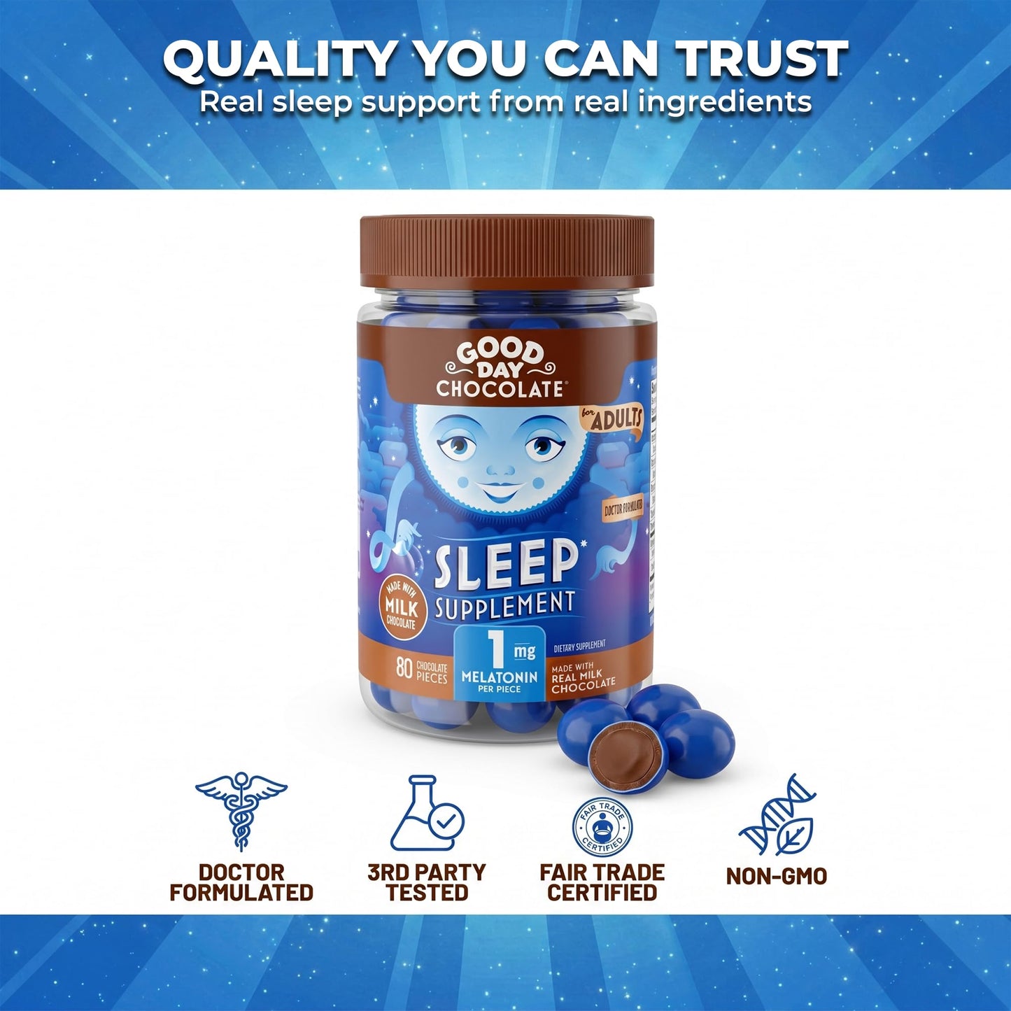 Good Day Chocolate Melatonin for Adults Capsule 80 Count