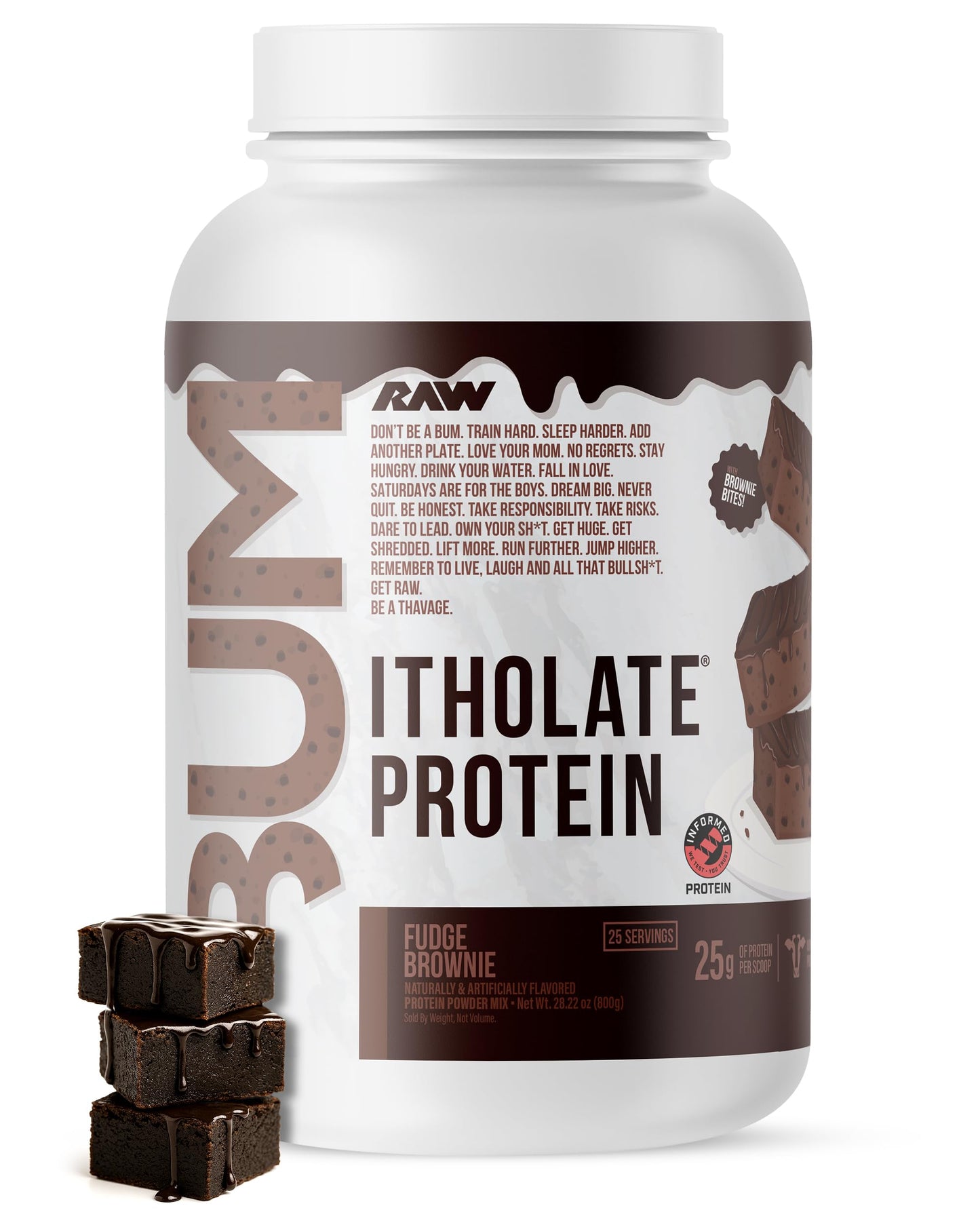 RAW Whey Isolate Protein Powder, Fudge Brownie, 25 Servings