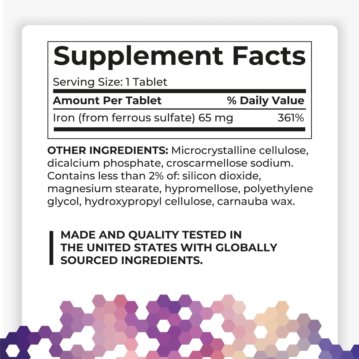PlusPharma Iron 65 mg (from 325 mg Ferrous Sulfate) Tablets 600