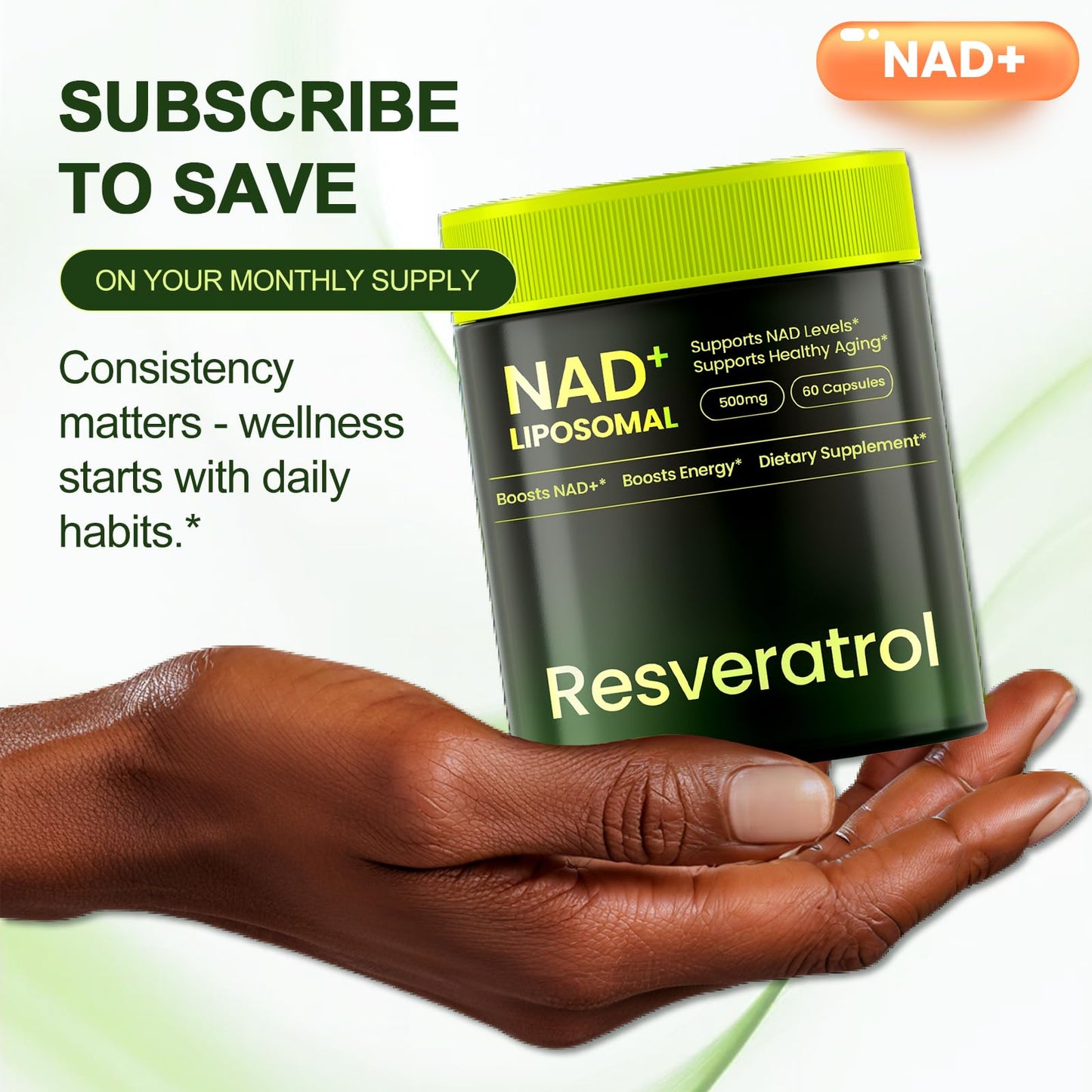 Cohbskj NMNH NAD Nicotinamide Riboside Resveratrol Liposomal NAD+ Resveratrol 60 Capsules