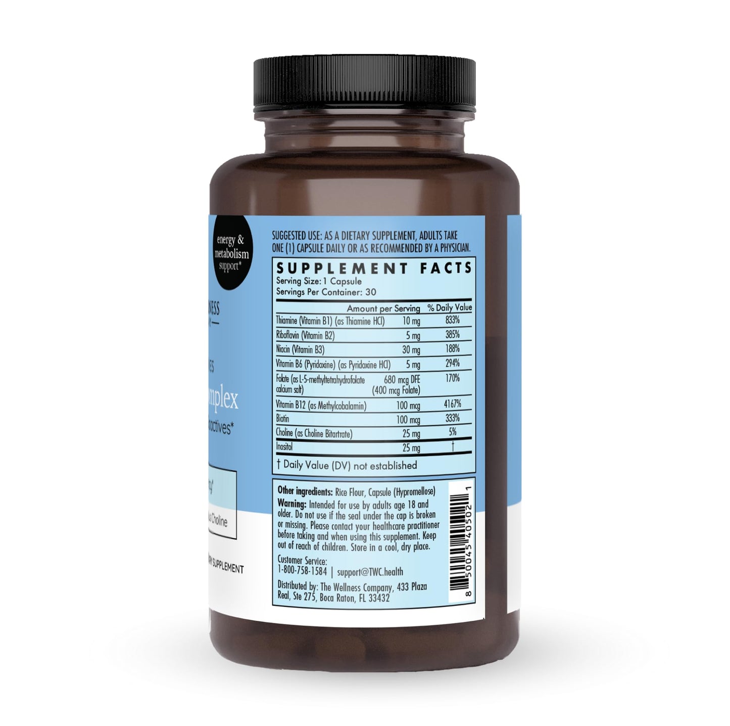 The Wellness Company Vitamin B Complex Capsules, 30 Count