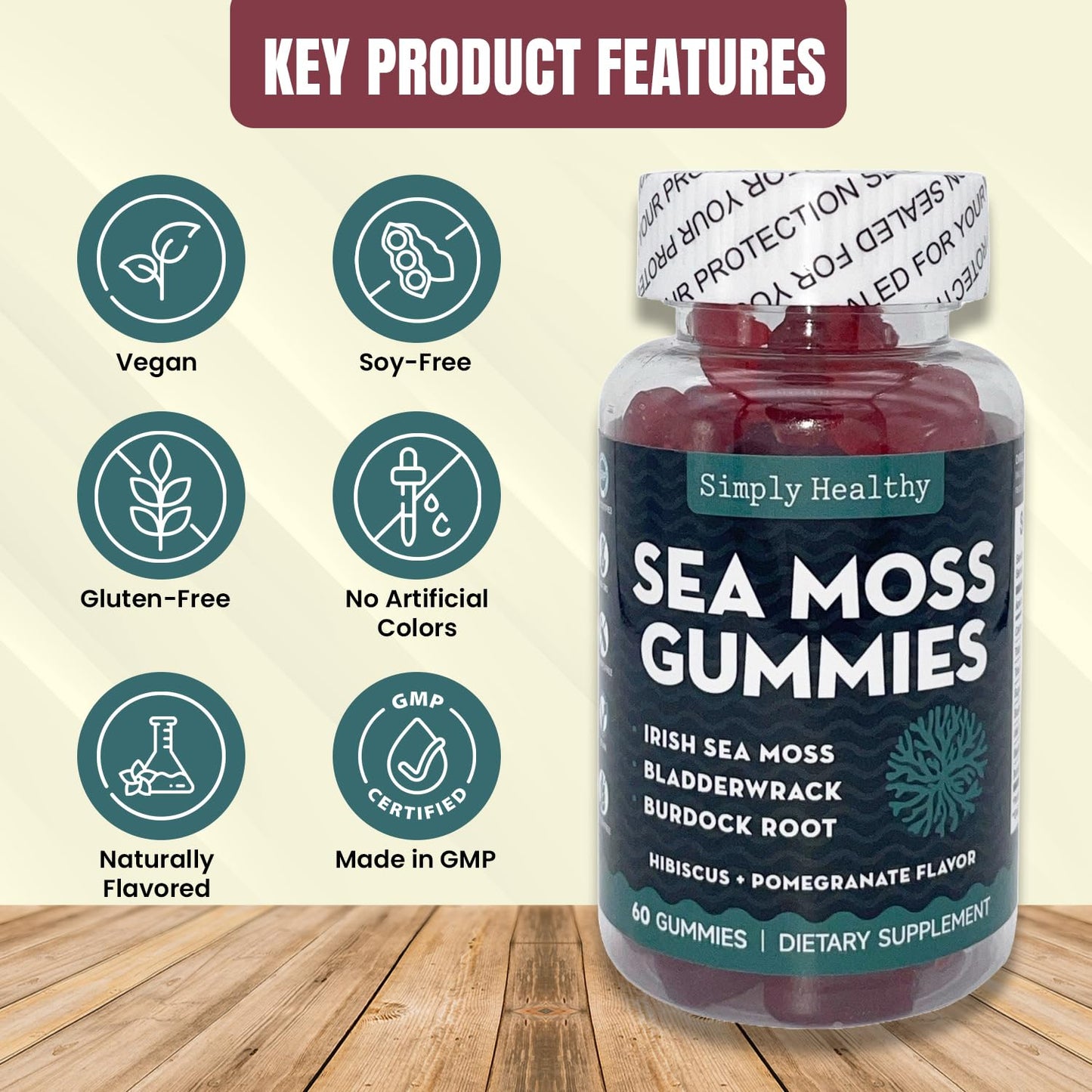 Simply Healthy Premium Sea Moss Gummies, 60 Count
