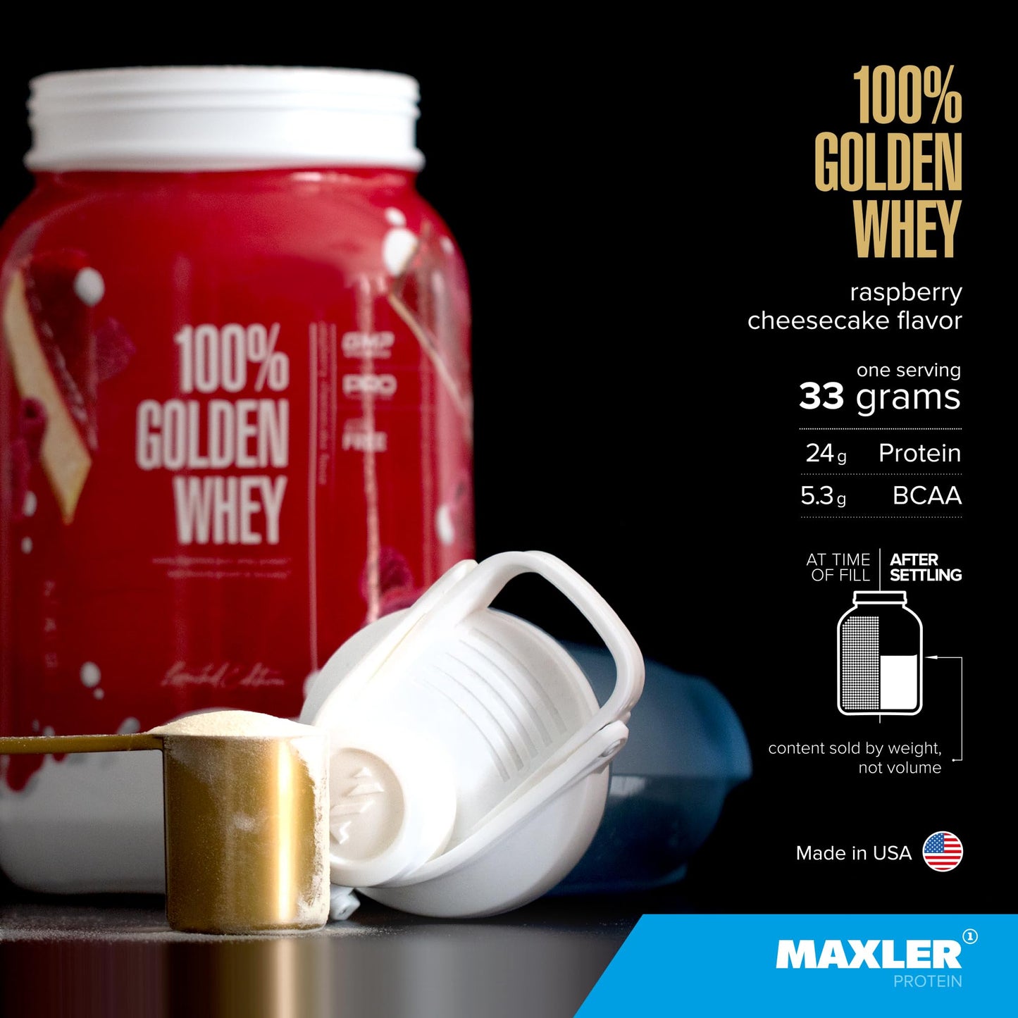 Maxler 100% Golden Whey Raspberry Cheesecake and Blueberry Muffin Bundle Powder, 64 Servings