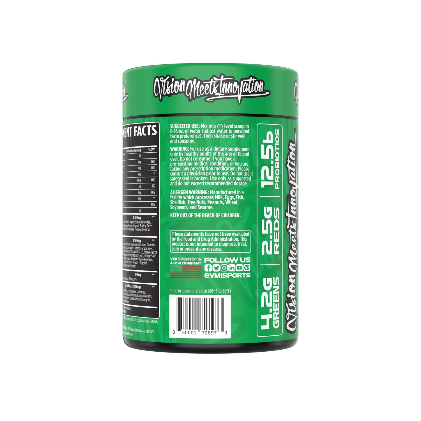 VMI Sports Greens + Reds Advanced Superfood Immunity and Gut Health Enzymes & Probiotics Powder, 8.68 Ounce