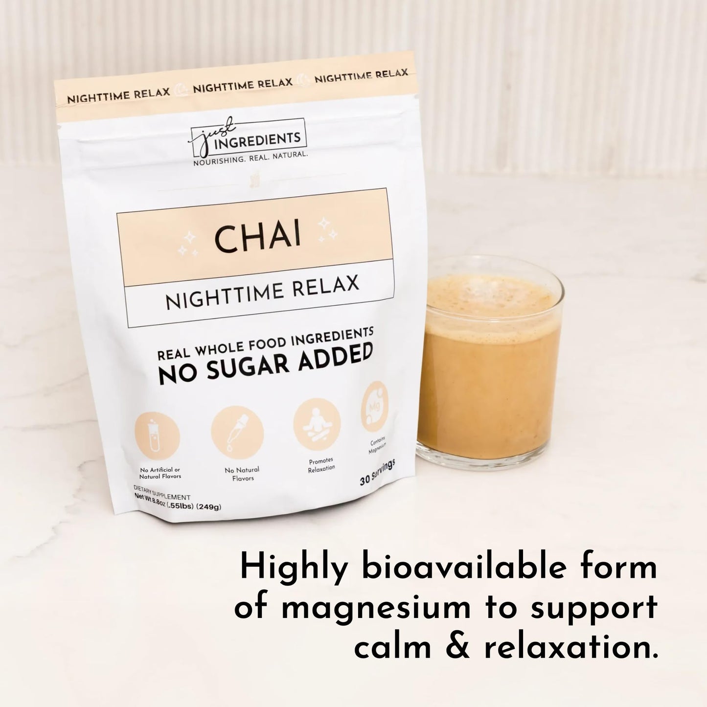 JUST INGREDIENTS Chai Nighttime Relax Drink - Magnesium Powder 5.4