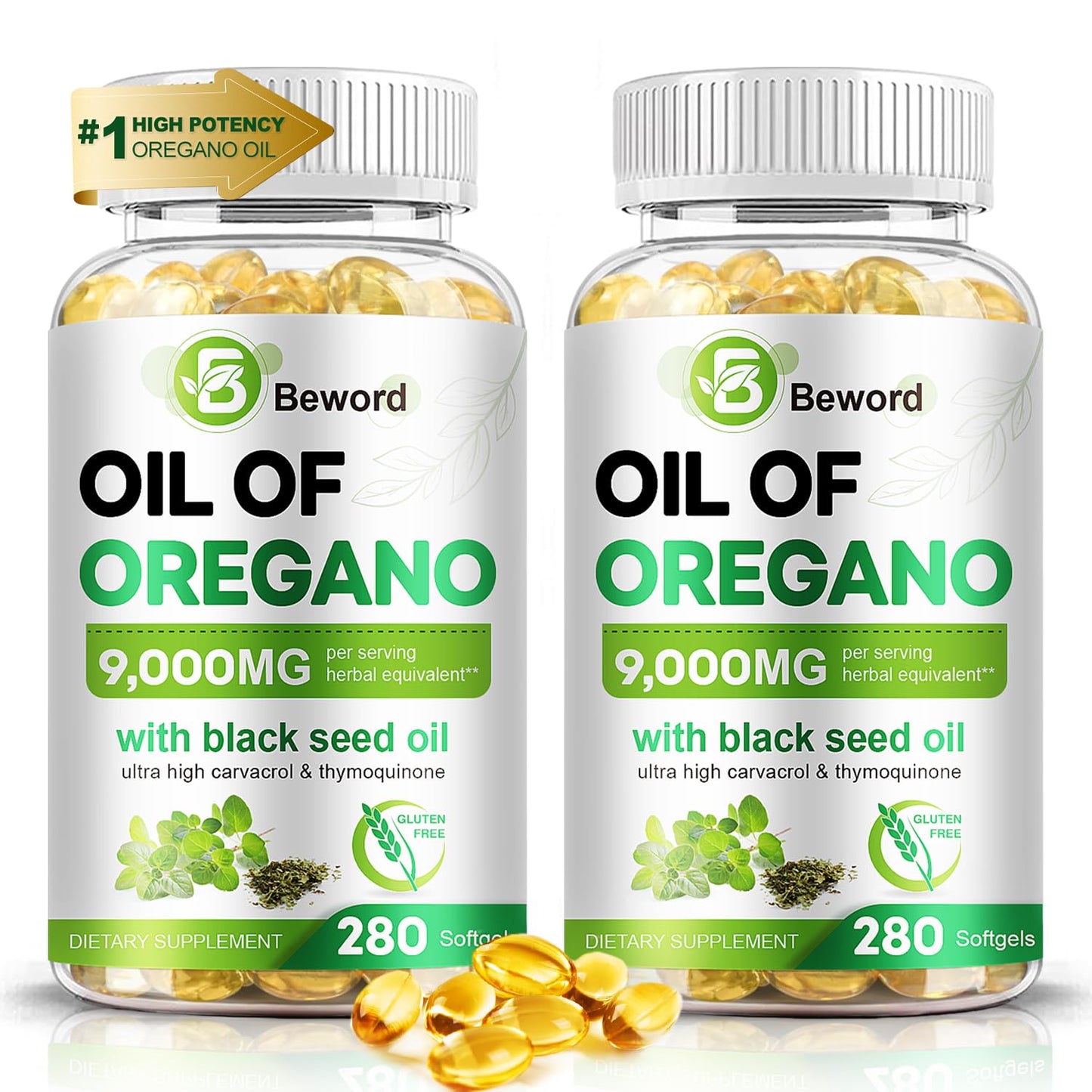 BEWORD Oil of Oregano with Black Seed Oil Softgel, 560 Softgels
