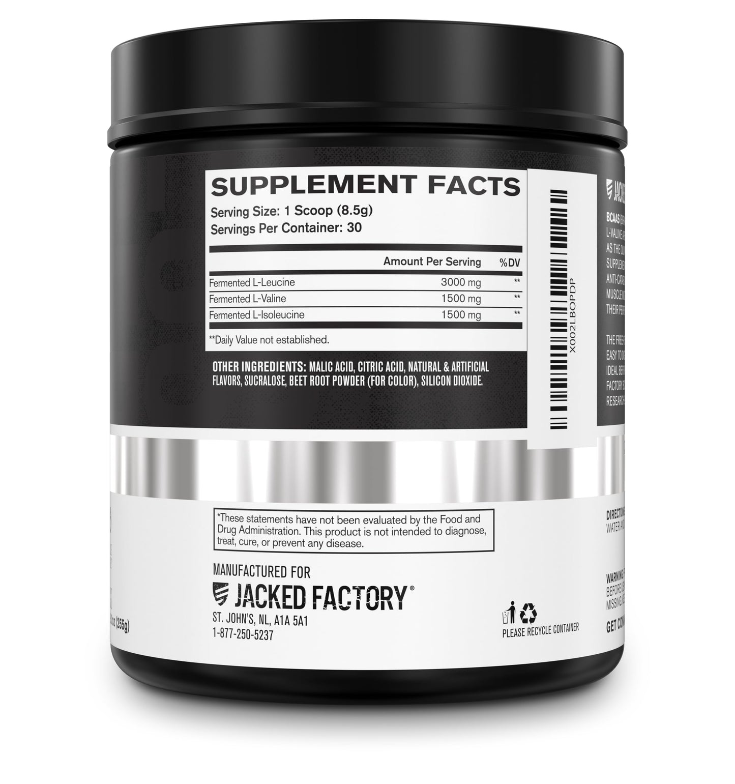 Jacked Factory BCAA Powder (Fermented), 6g BCAAs per Serving, 30 Servings