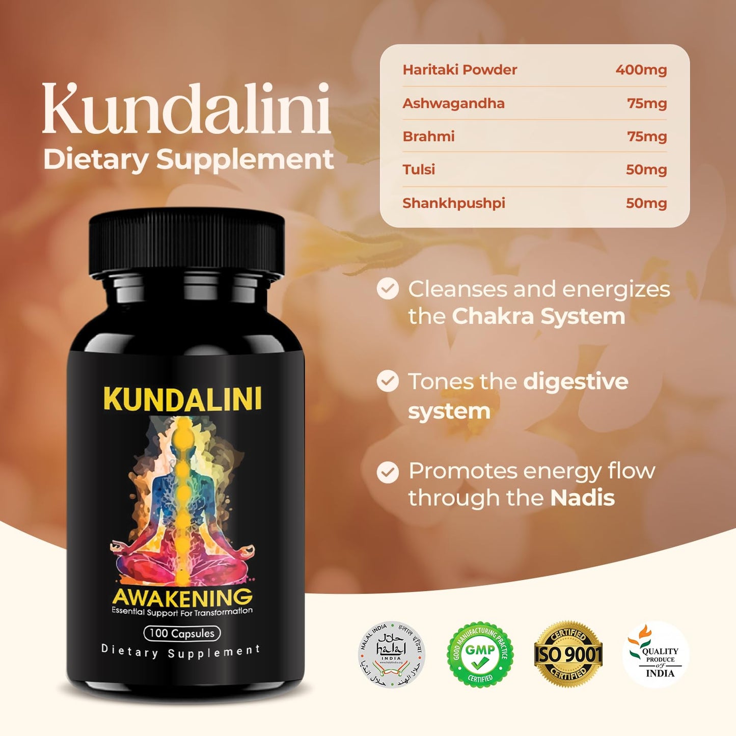 Kailash Herbals Kundalini Awakening Herbal Supplement – Ayurvedic Herbal Blend 100 Capsules