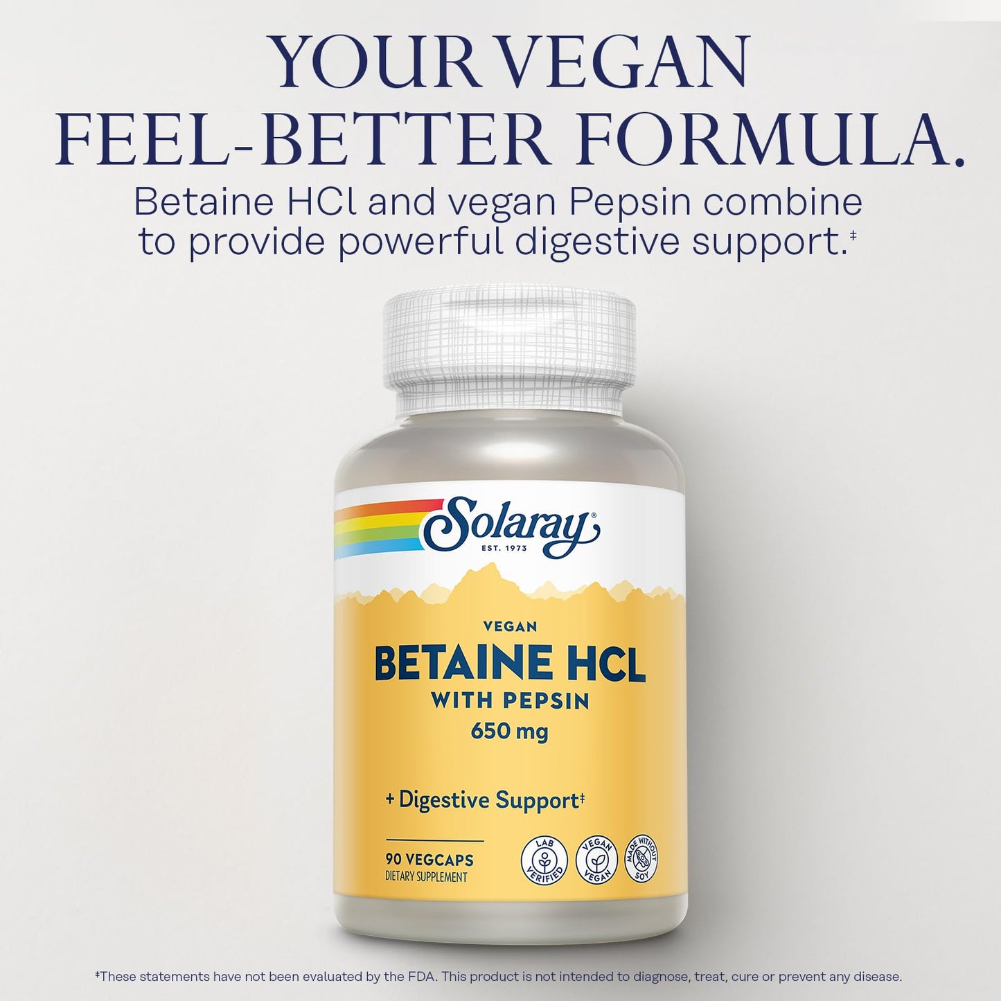 SOLARAY Vegan Betaine HCL with Pepsin Capsules 90