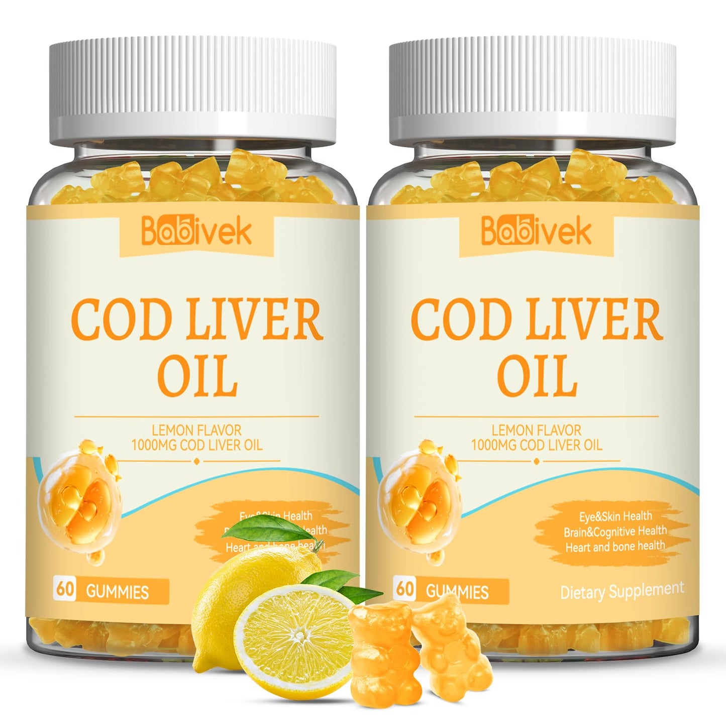 Babivek Cod Liver Oil Gummies 1000mg for Adults & Kids Fish Oil Supplement, 120 Gummies
