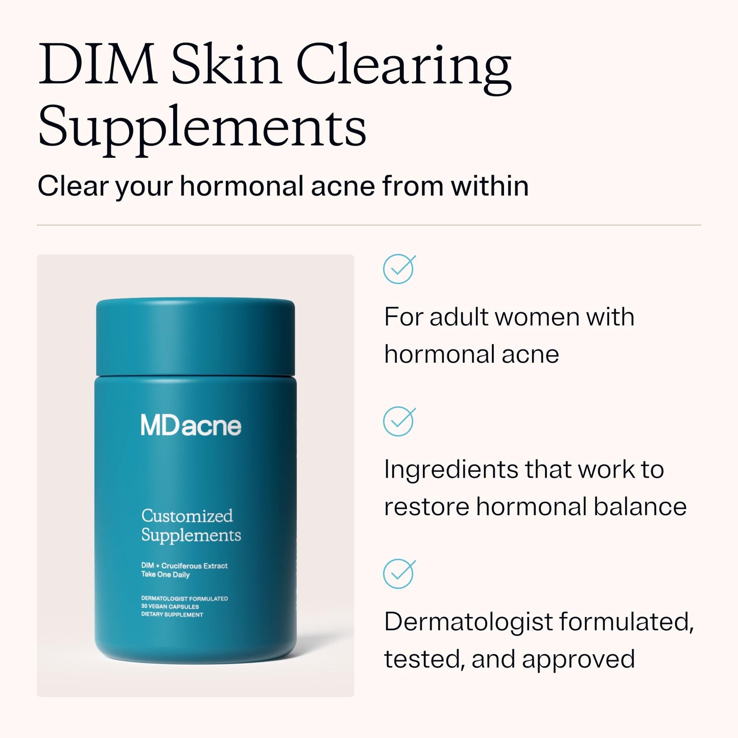 MDacne DIM Skin Clearing Supplements Capsules 30 Count