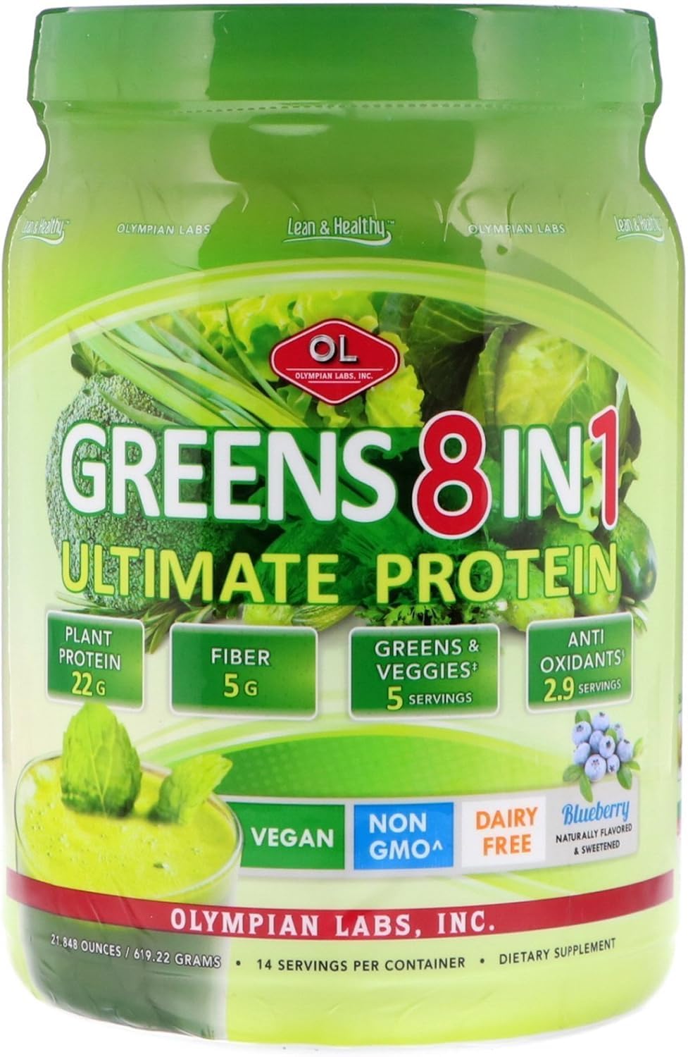 Olympian Labs Ultimate Greens Protein 8 in 1 Plant Protein Powder, 1.37 Pound
