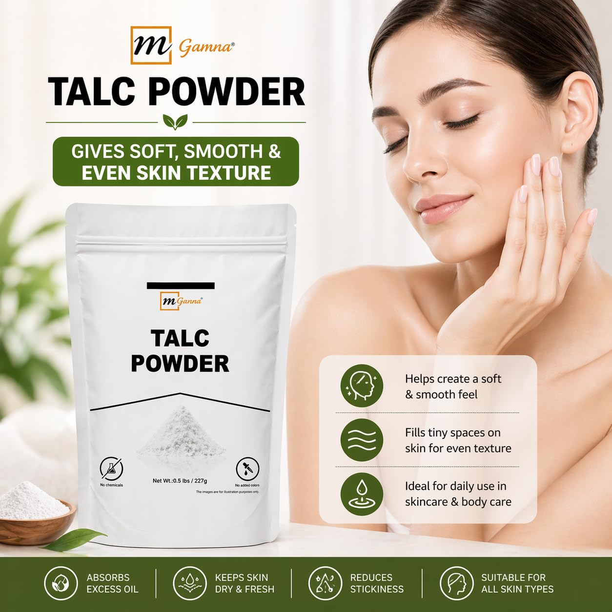 mGanna 100% Natural Talc Powder, 32.03 Ounce (Pack of 1)