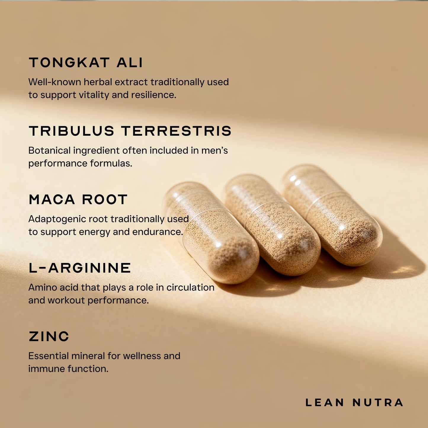LEAN Nutraceuticals Testosterone Libido Booster Supplement for Men with Tongkat Ali DHEA Boron L-Arginine Horny Goat Weed Zinc Tribulus Terrestris Maca Root, 180 Capsules
