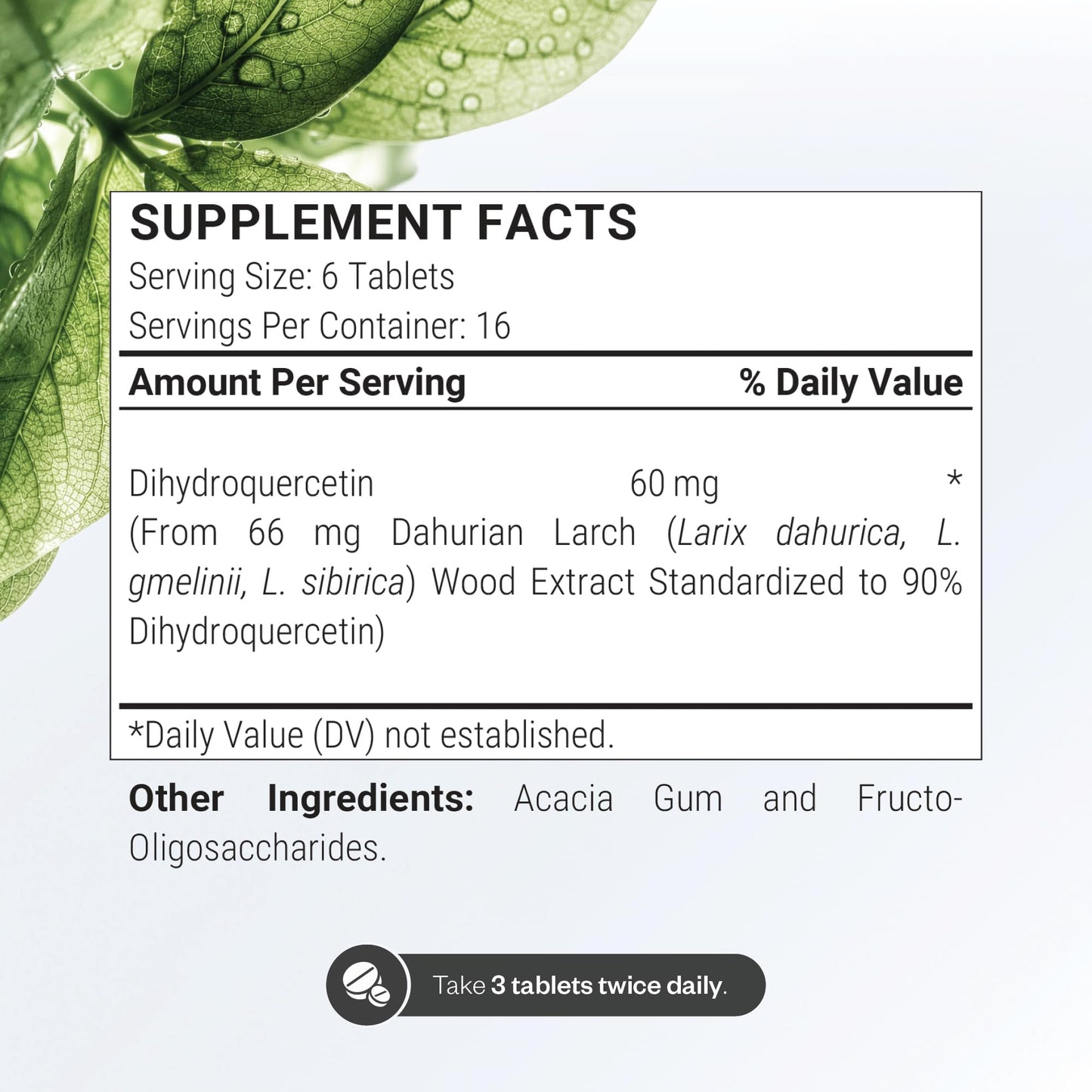 Supersmart Taxifolin Dihydroquercetin 60mg per Day (90% DHQ) with Russian Siberian Dahurian Larch Tree Extract Antioxidant Bioflavonoid Tablets, 100 Count