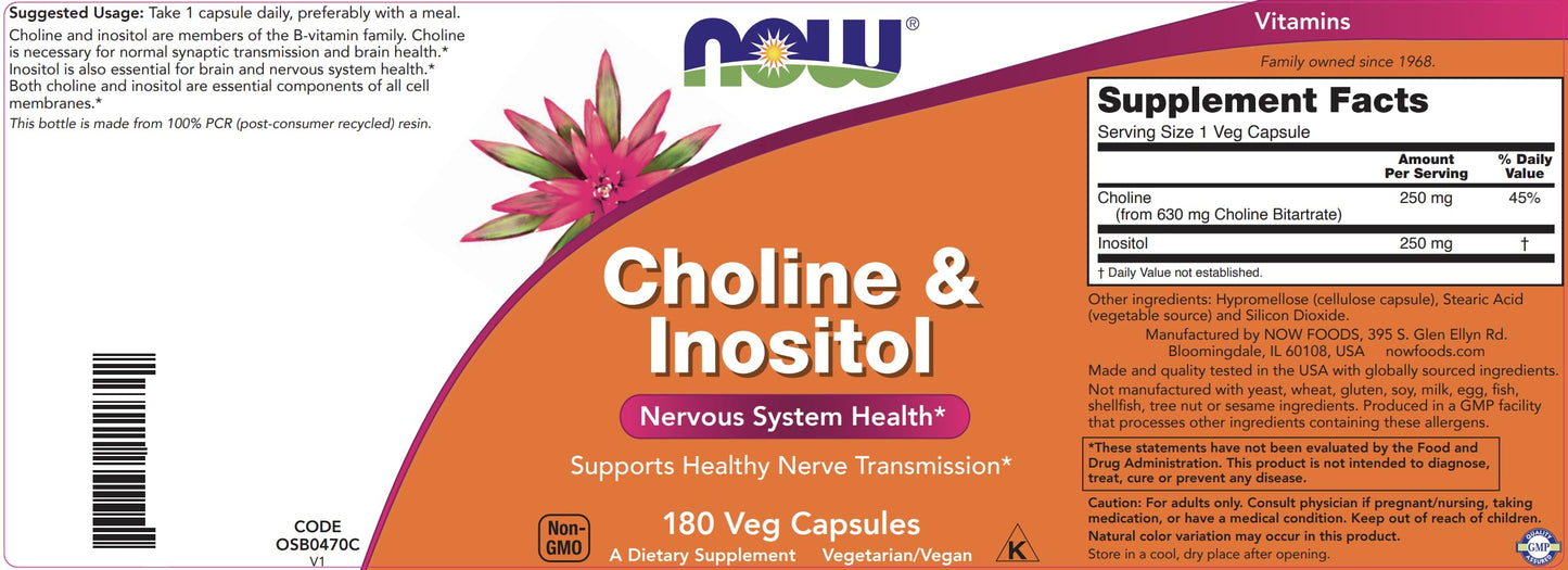 NOW Foods Choline & Inositol Capsules, 360 Count