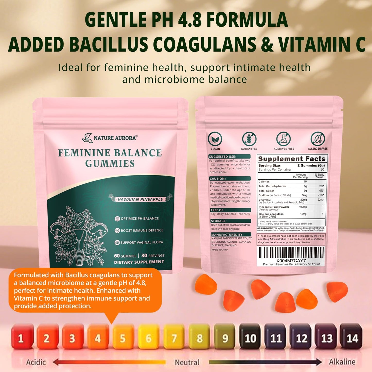 Nature Aurora Premium Feminine Balance Gummies 60 Count
