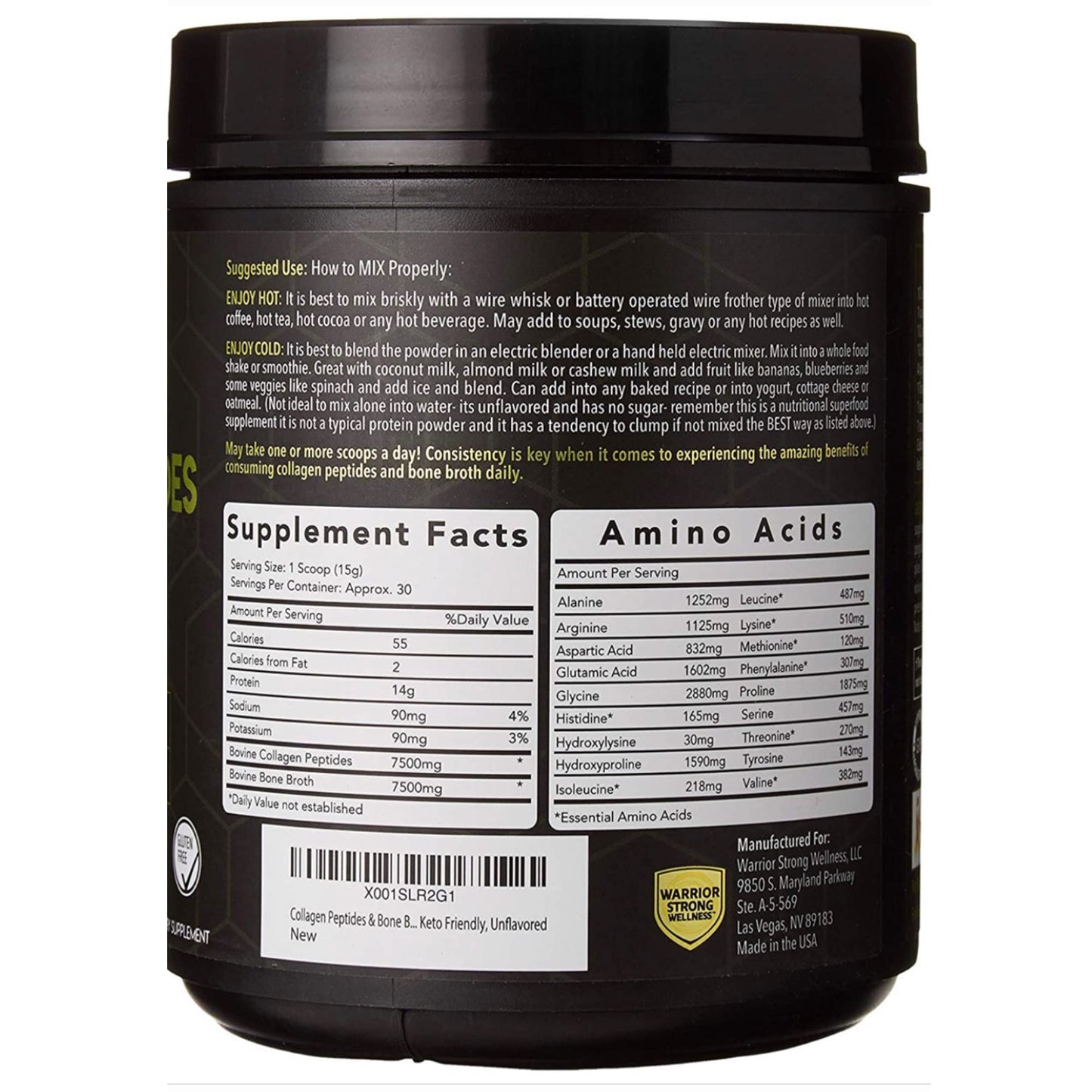 Warrior Strong Wellness Premium Collagen Peptides Bone Broth Powder, 15.9 oz