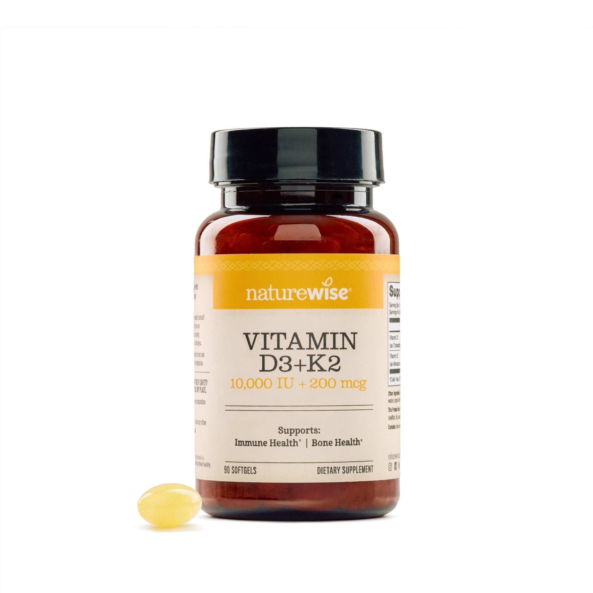 NatureWise Vitamin D3 10,000 IU Plus K2 (MK-7) 200 mcg with Organic Extra Virgin Coconut Oil Softgels, 90 Count