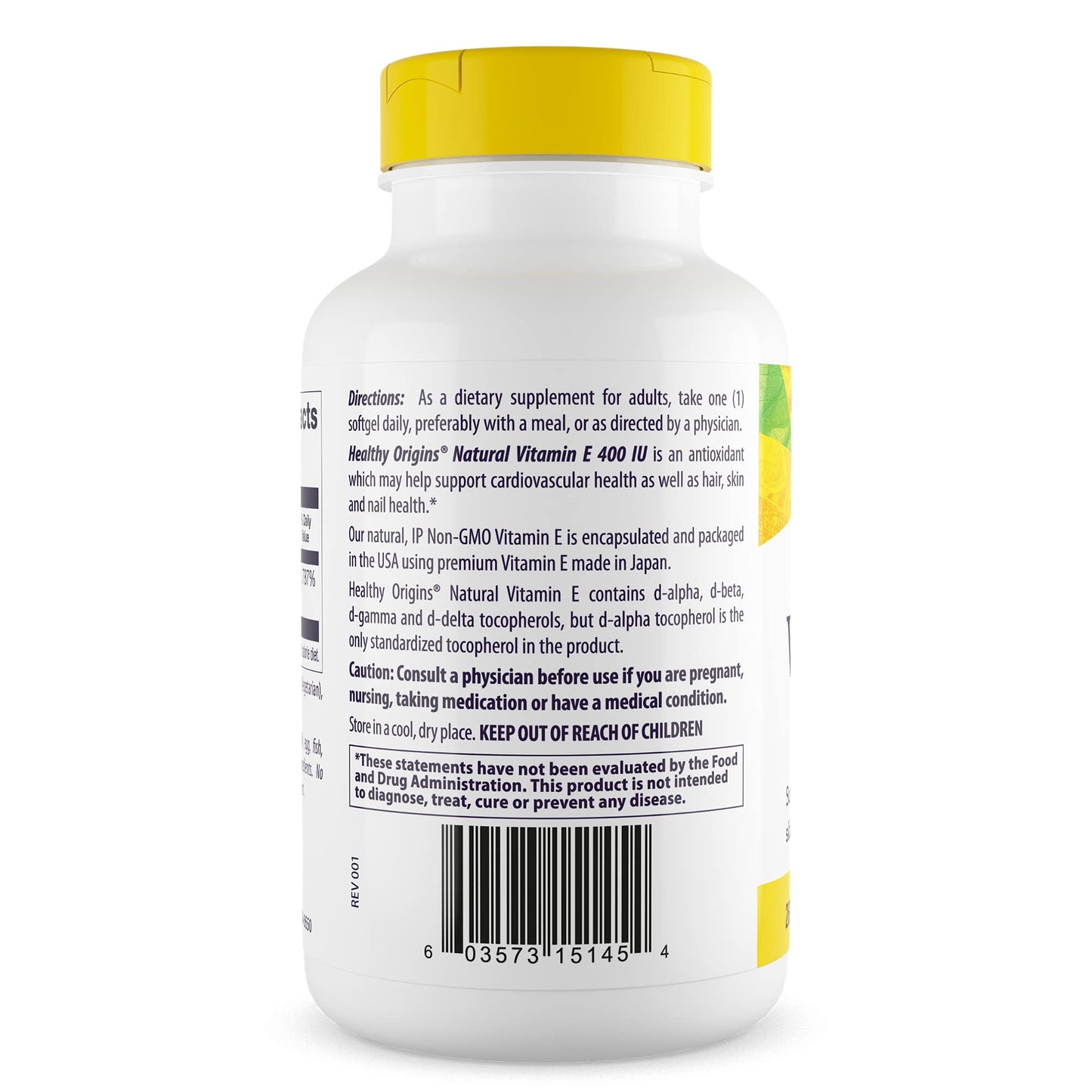 Healthy Origins Vitamin E 400 IU (268 mg) Softgels 180 Count