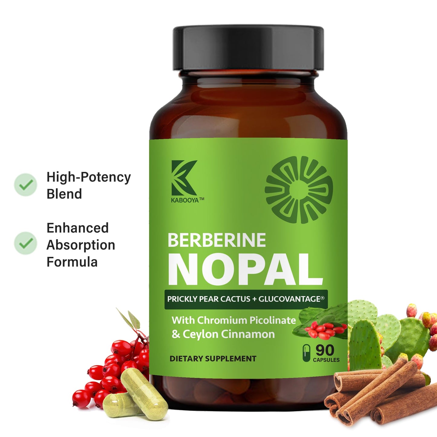 Kabooya Berberine Nopal Supplement Capsules 90 Count