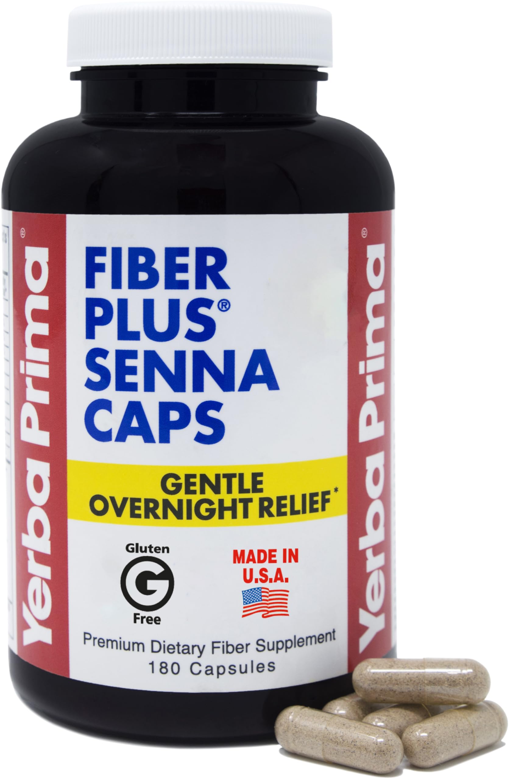 Yerba Prima Fiber Plus Senna Capsules, 180 Count
