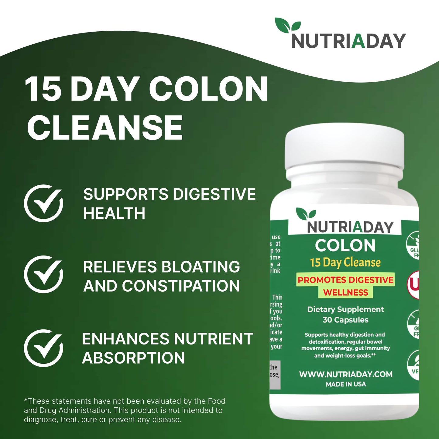 NUTRIADAY Colon 15 Day Cleanse - Advanced Gut Health Solution - Detox Cleanse for Humans with Cascara Sagrada, Psyllium Husk & Probiotics - Advanced Colon Cleanse Capsule, 30 Veg Capsules