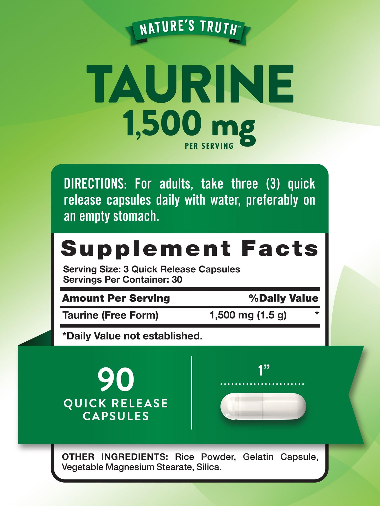 Nature's Truth Taurine Supplement 1500mg Capsule, 90 Count