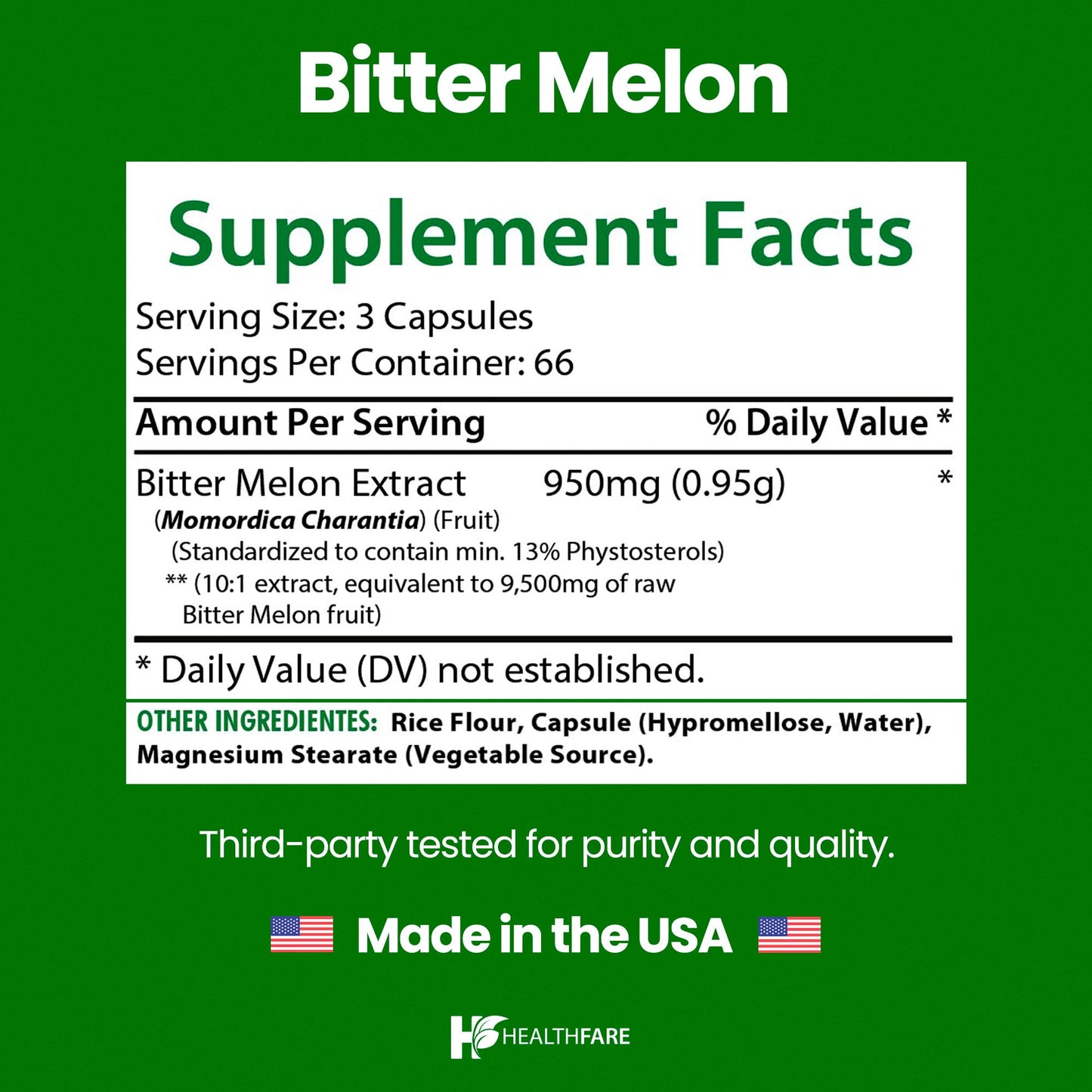 Healthfare Bitter Melon Capsules 200 Count