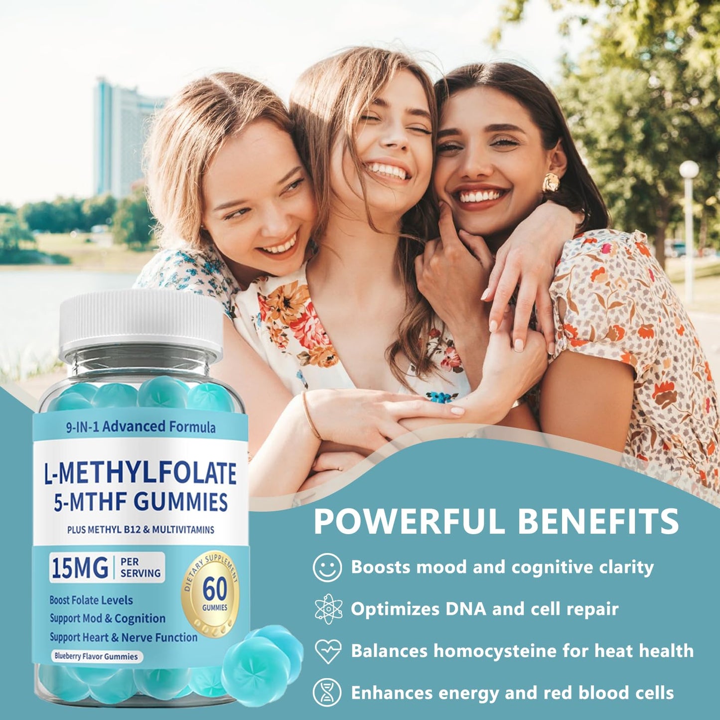 Versafy L-Methylfolate 15mg Gummies with Methyl B12, Vegan, 60 Count