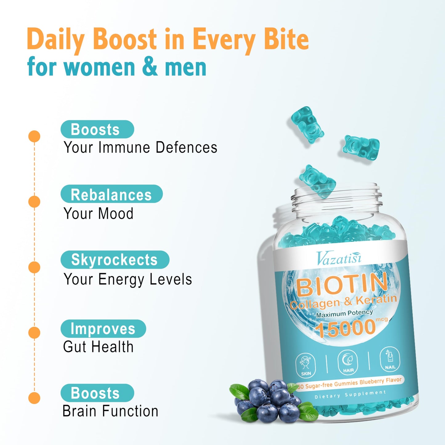 Vazatisi Biotin with Collagen Gummies 60 Count
