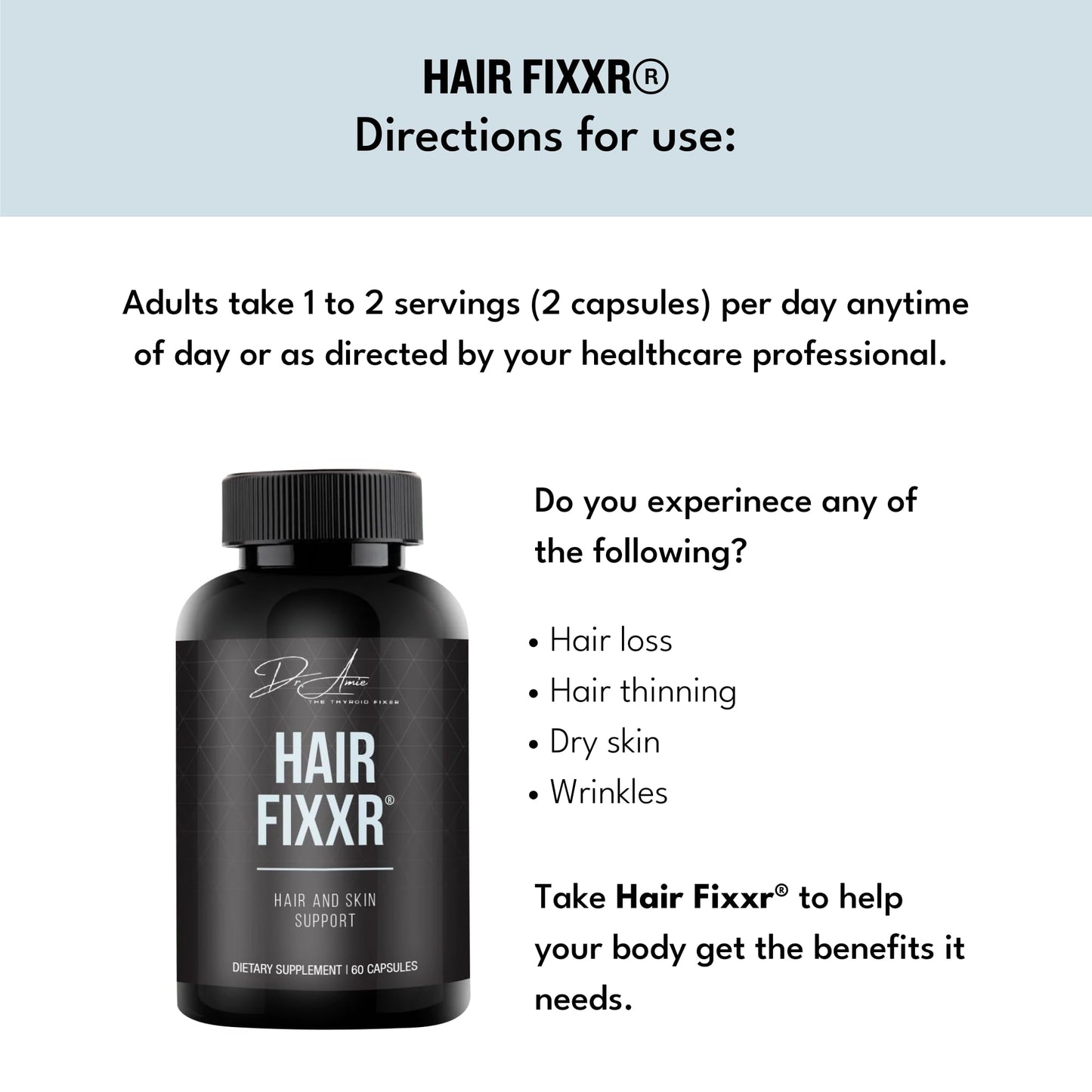 Fixxr Hair by Dr. Amie Premium Collagen Protein Complex for Hair and Skin Support, Capsules, 60 Count