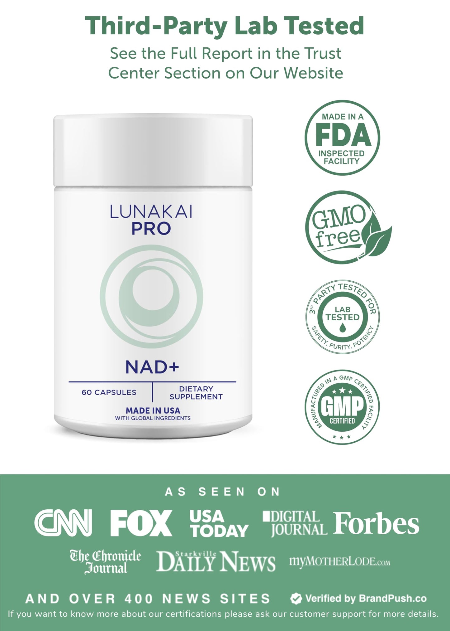 Lunakai NAD+ Capsule, Dual-Pathway NR & Resveratrol, 60 Count