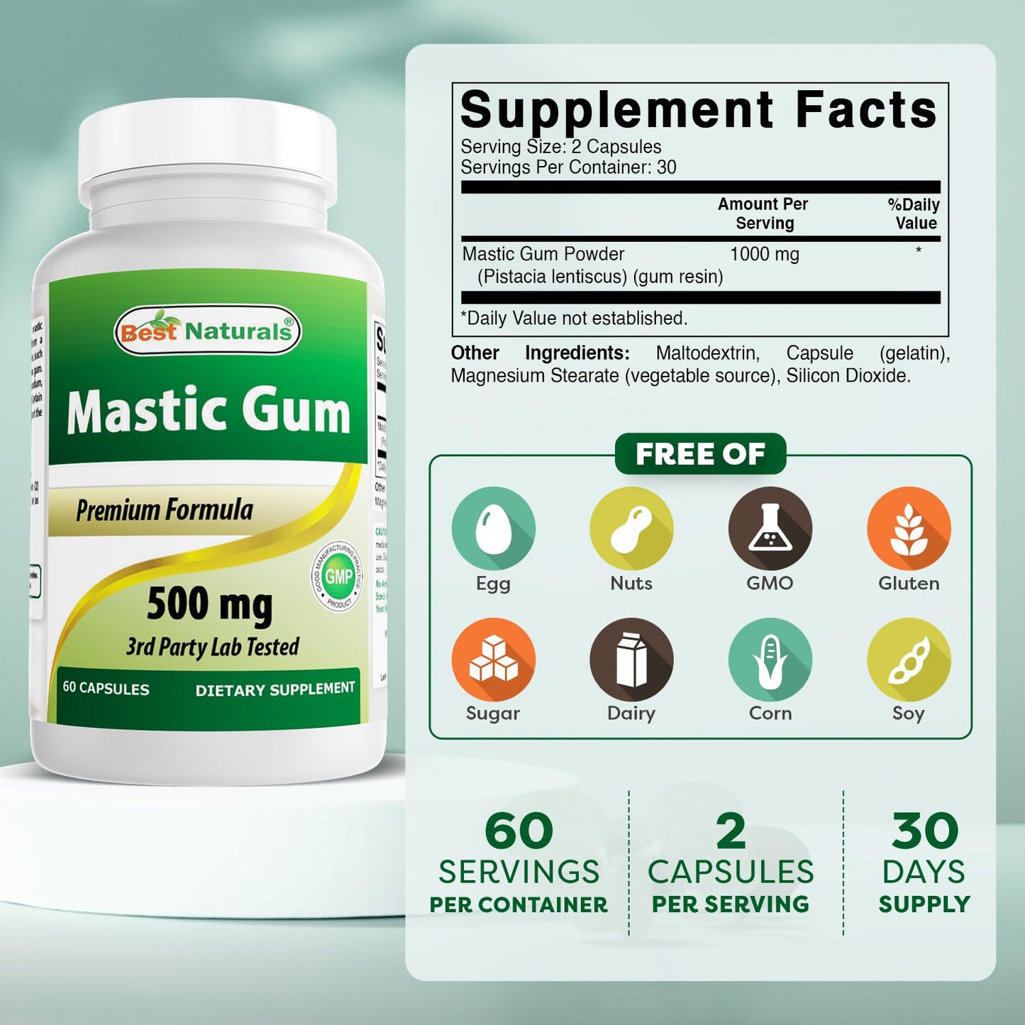 Best Naturals Mastic Gum 500 mg Capsules, 120 Count