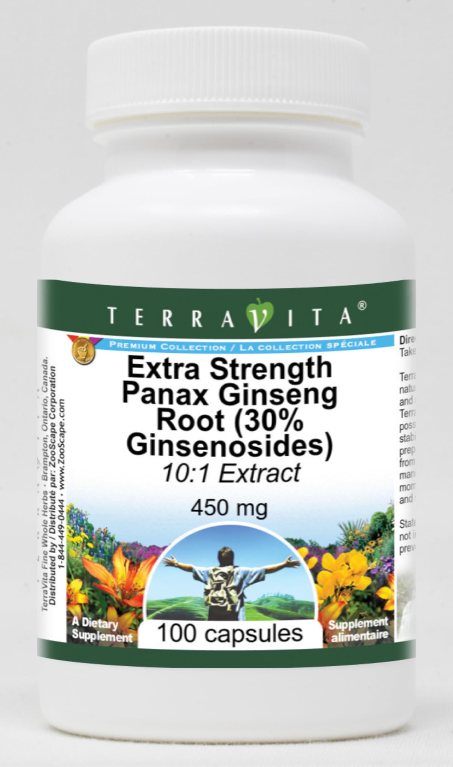 Terravita Panax Ginseng Root 10:1 Extract (30% Ginsenosides) 450 mg, 300 Capsules