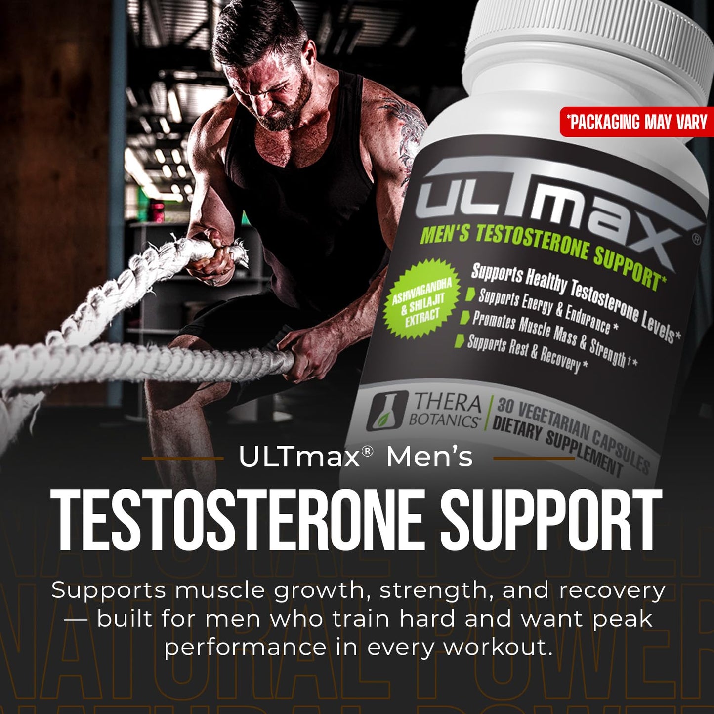 ULTMAX Men's Testosterone Support with Ashwagandha & Shilajit Extract Capsules, 30 Count
