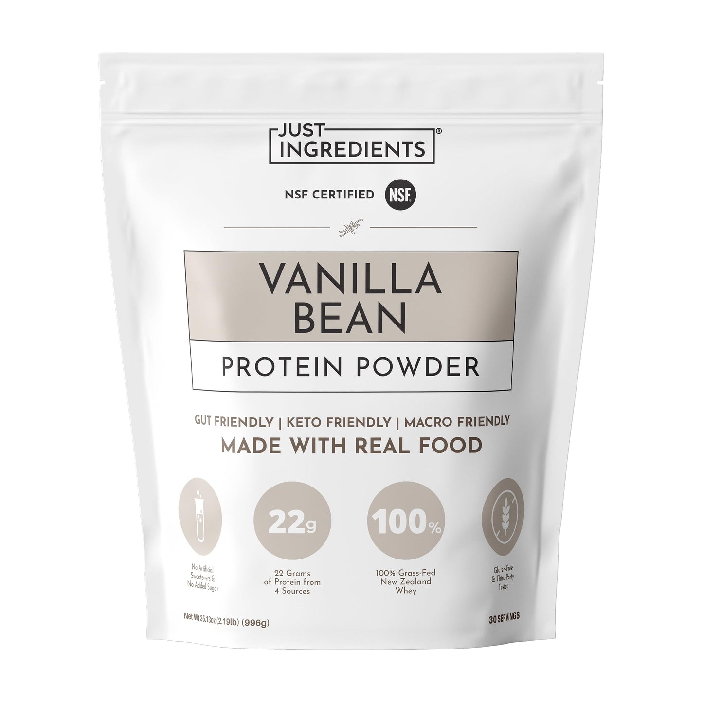 JUST INGREDIENTS Vanilla Bean Protein Powder, 23