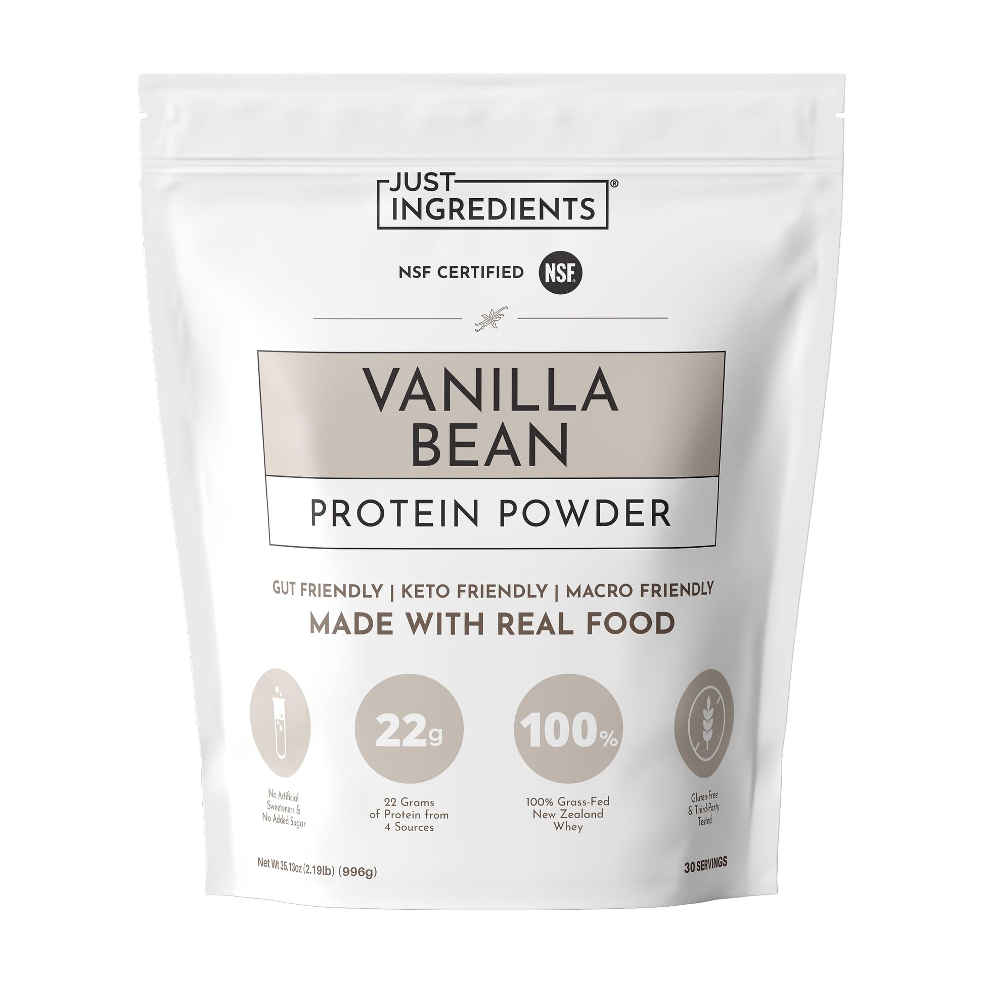JUST INGREDIENTS Vanilla Bean Protein Powder, 23