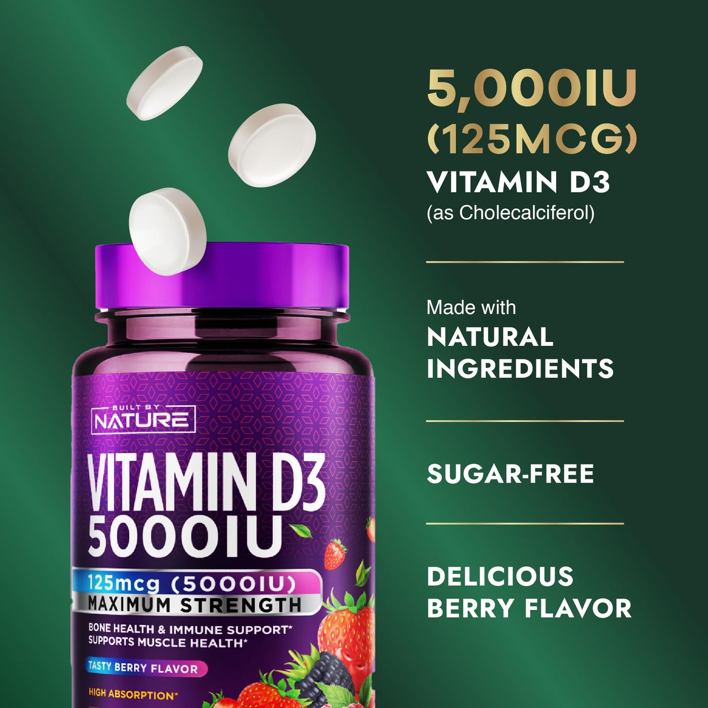 Built by Nature Vitamin D3 5000 IU Chewable, 60 Tablets