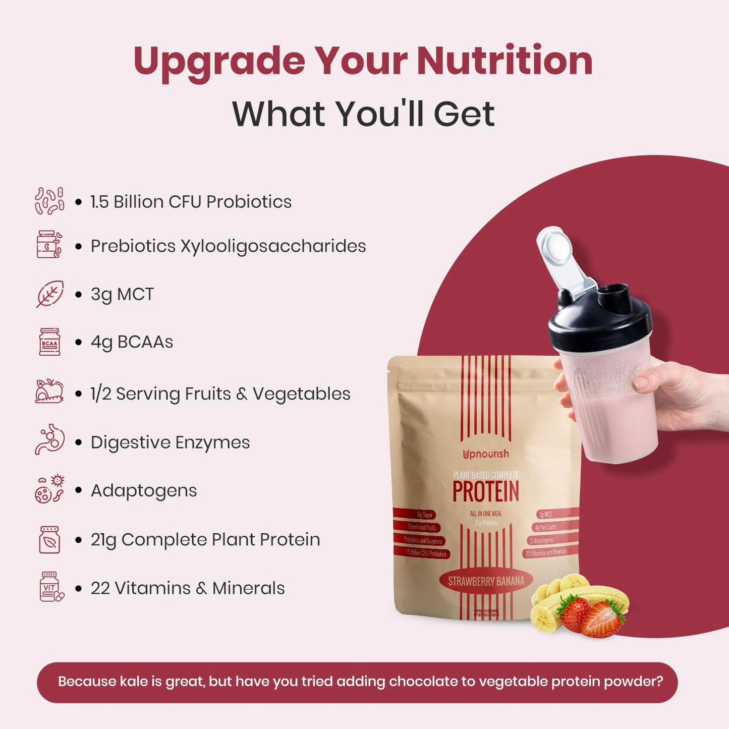 UpNourish Strawberry Banana Vegan Protein Powder 22.24 oz