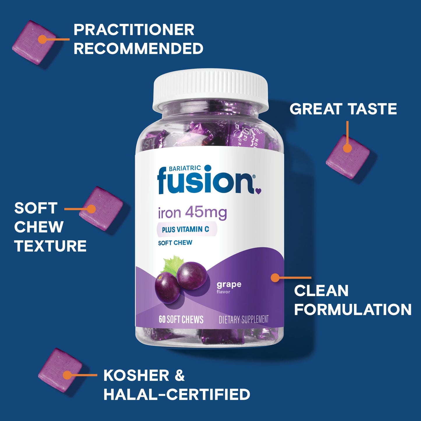 Bariatric Fusion Iron Supplement for Women Anemia Gummy, 60 Count