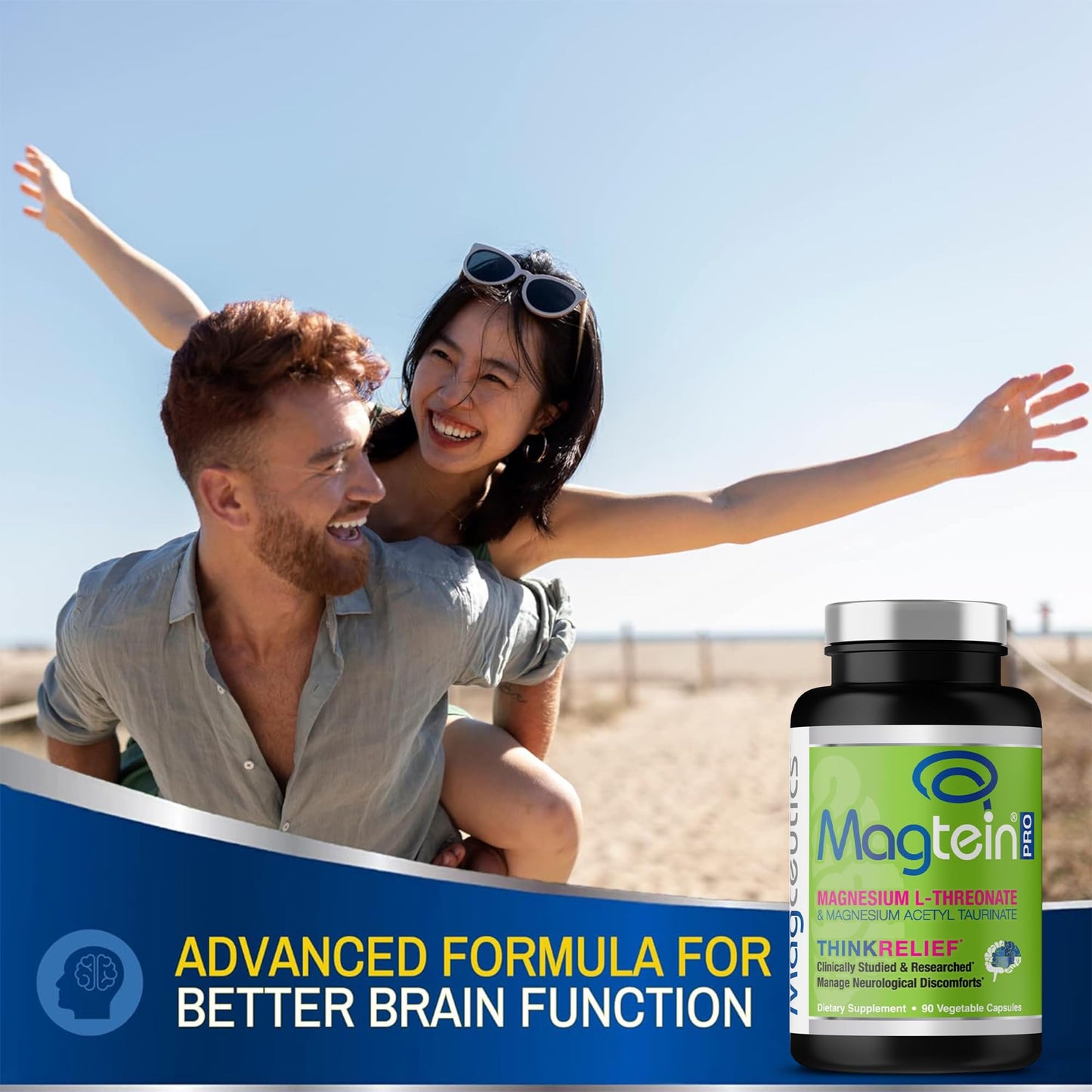Magceutics MagteinPRO Magnesium L-Threonate & Mag Acetyl Taurinate Supplement Capsules 90 Count